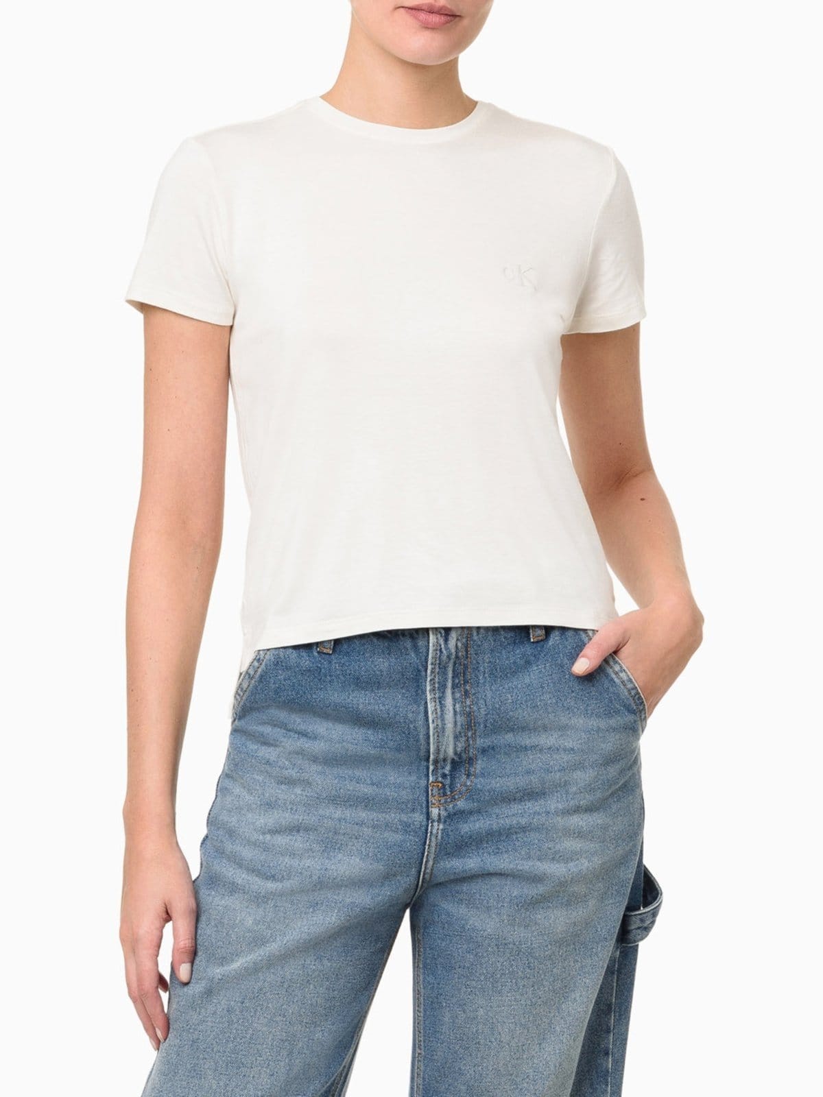 Vista principal Camiseta Feminina Viscolycra Calvin Klein Jeans - Off White Calvin Klein Jeans off-white white