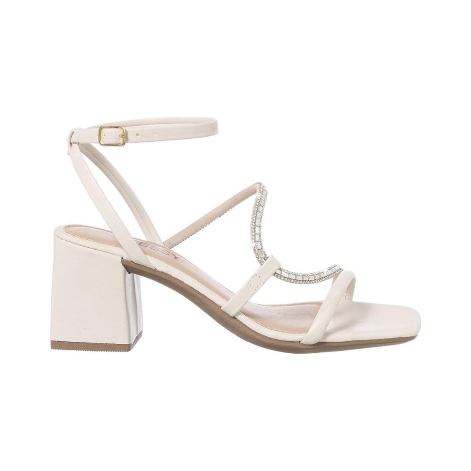 Vista 2 Sandália Feminina Festa Original Strass Elegante Salto Baixo Off White Stessy Shoes off-white white