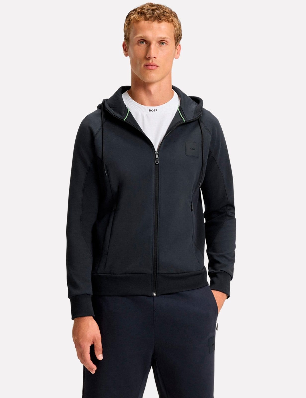 Jaqueta Hugo Boss Masculina Moletom Regular Stretch Saggy Rib Azul Marinho