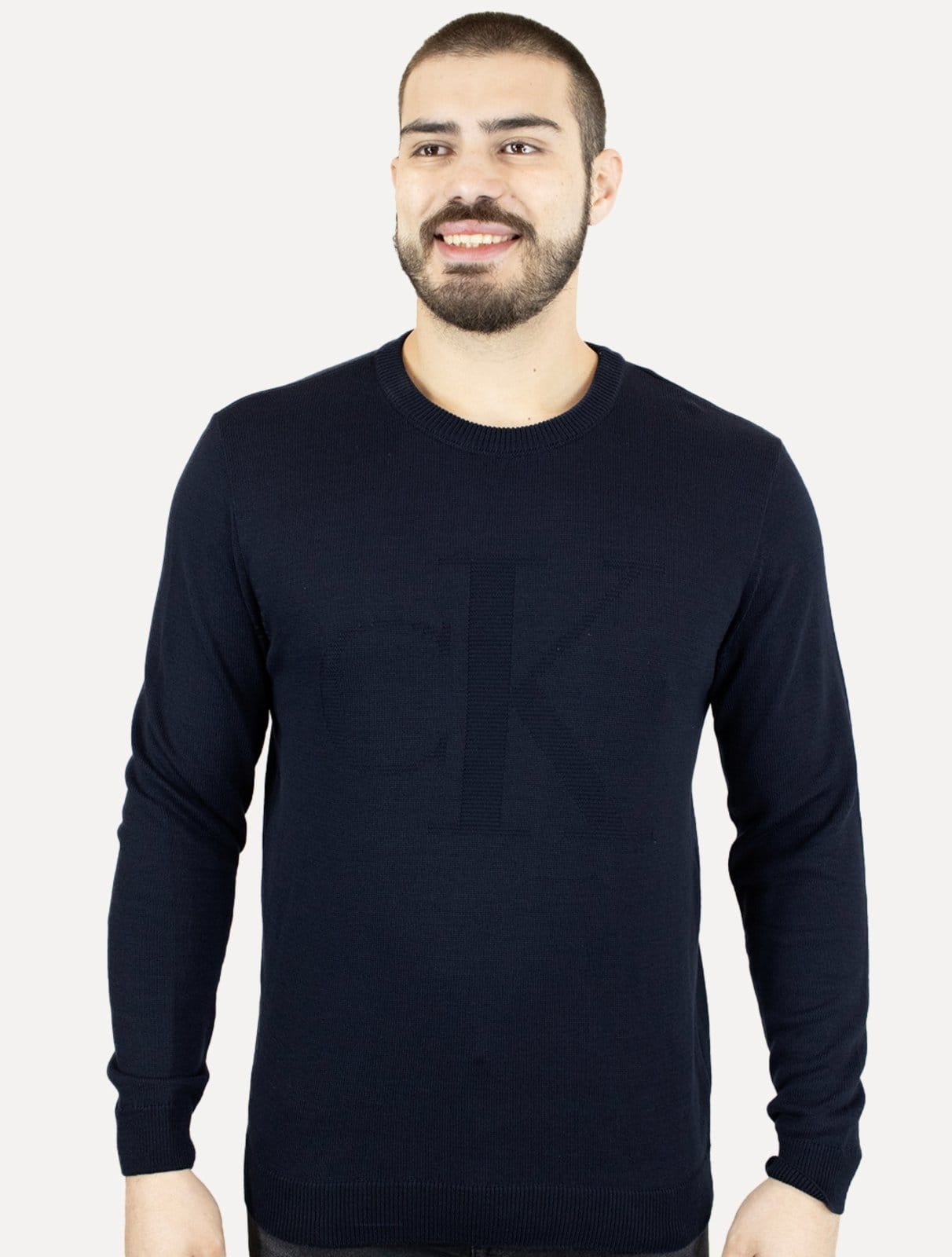 Vista principal Suéter Calvin Klein Jeans Masculino Tricot Maxi CK Calvin Klein azul marinho