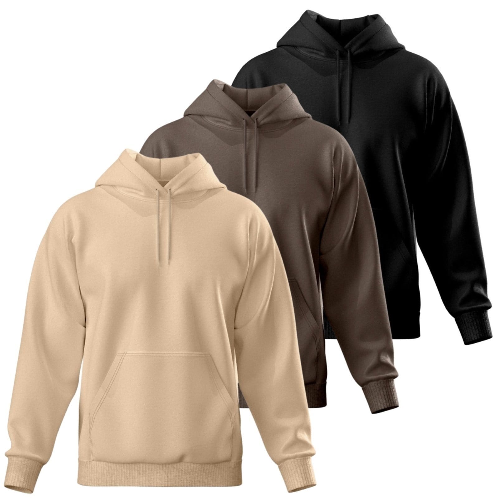 Kit 3 Blusa de Frio Moletom Liso Relaxado Casaco Canguru Fechado Com Capuz Estiloso Inverno