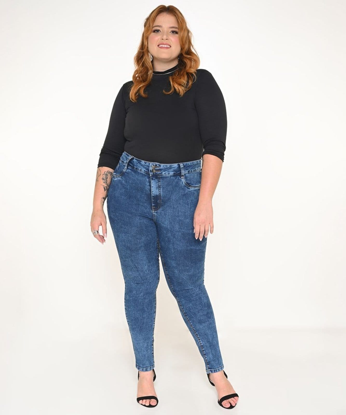 Vista principal Calça Feminina Plus Skinny Pala Coração Cós Largo Razon Jeans jeans