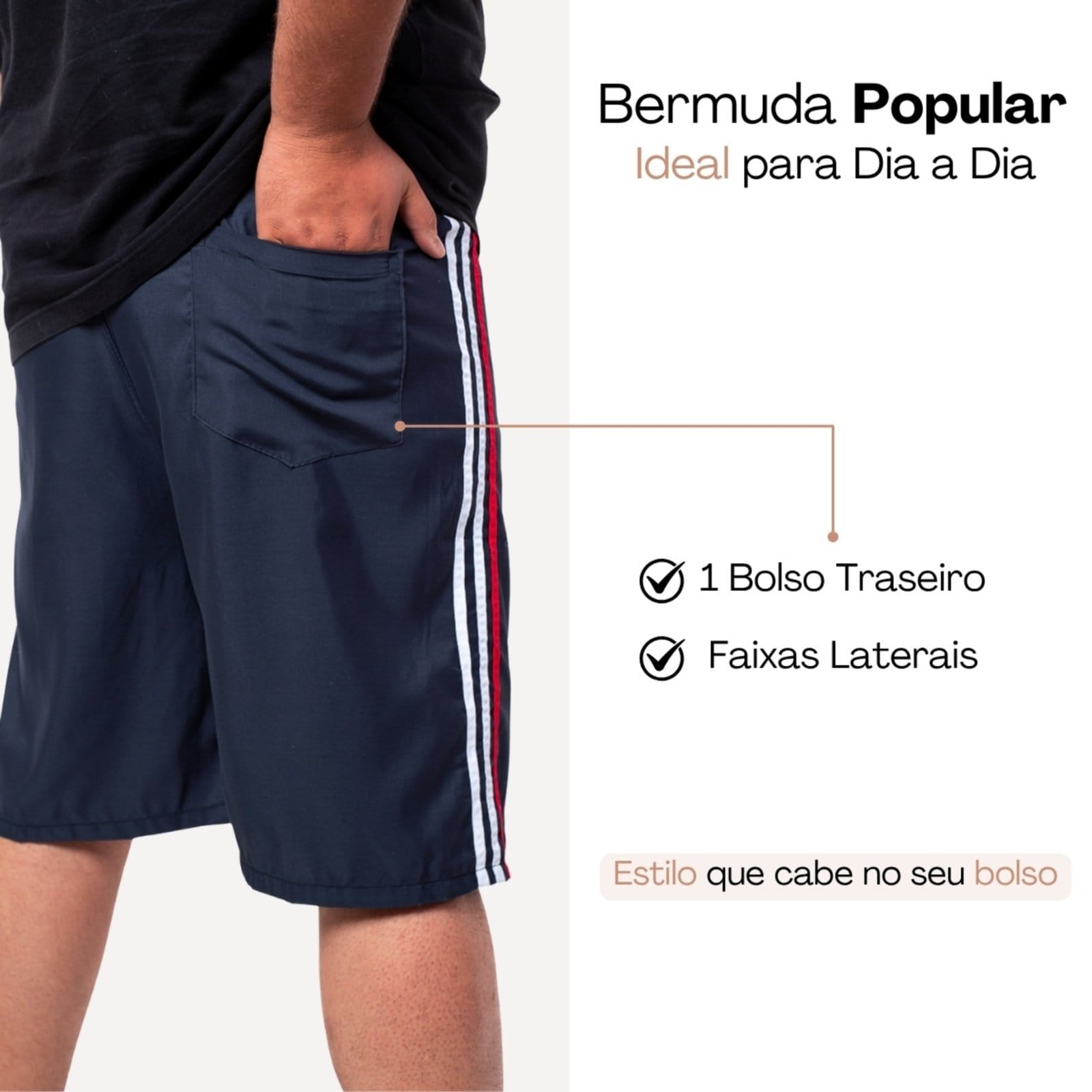 Vista 2 KIT 2 Bermuda Plus Size Frent's Listra Lateral Popular Treino Casual Esporte Frent's azul/azul marinho/preto
