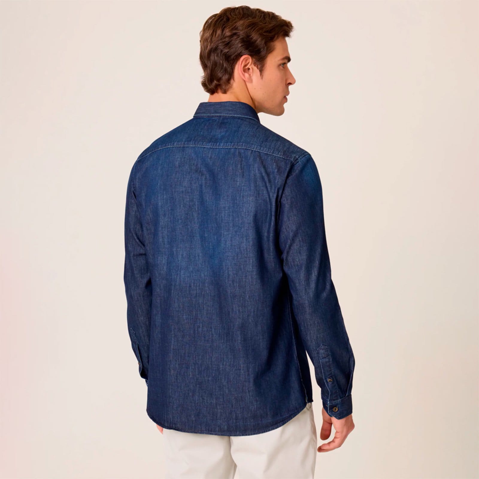 Vista 2 Camisa Jeans Dudalina Slim Pr26 Escuro Masculino Dudalina azul