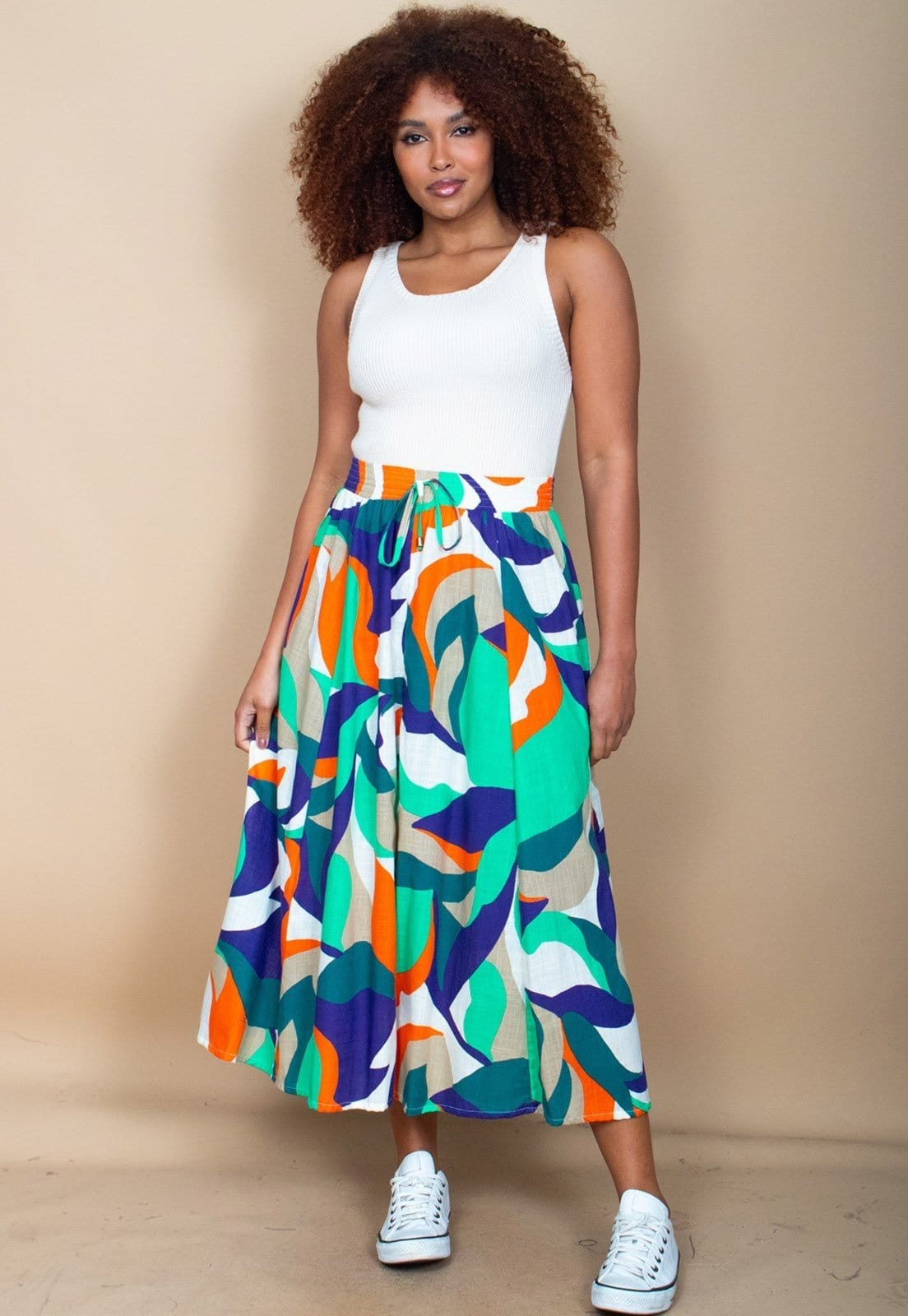 Vista principal Saia Longa Cabanafree Viscose Estampa Brisa do Mar Cabanafree branco/estampado/verde