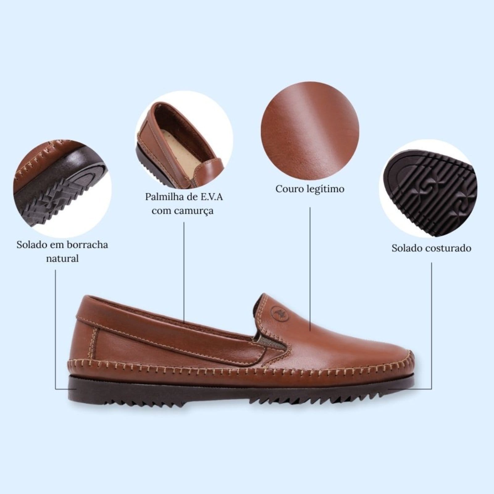 Vista 2 Mocassim Masculino Sapatilha De Couro Dockside Moderna Macia Schiareli 2020 Pinhão Schiareli marrom