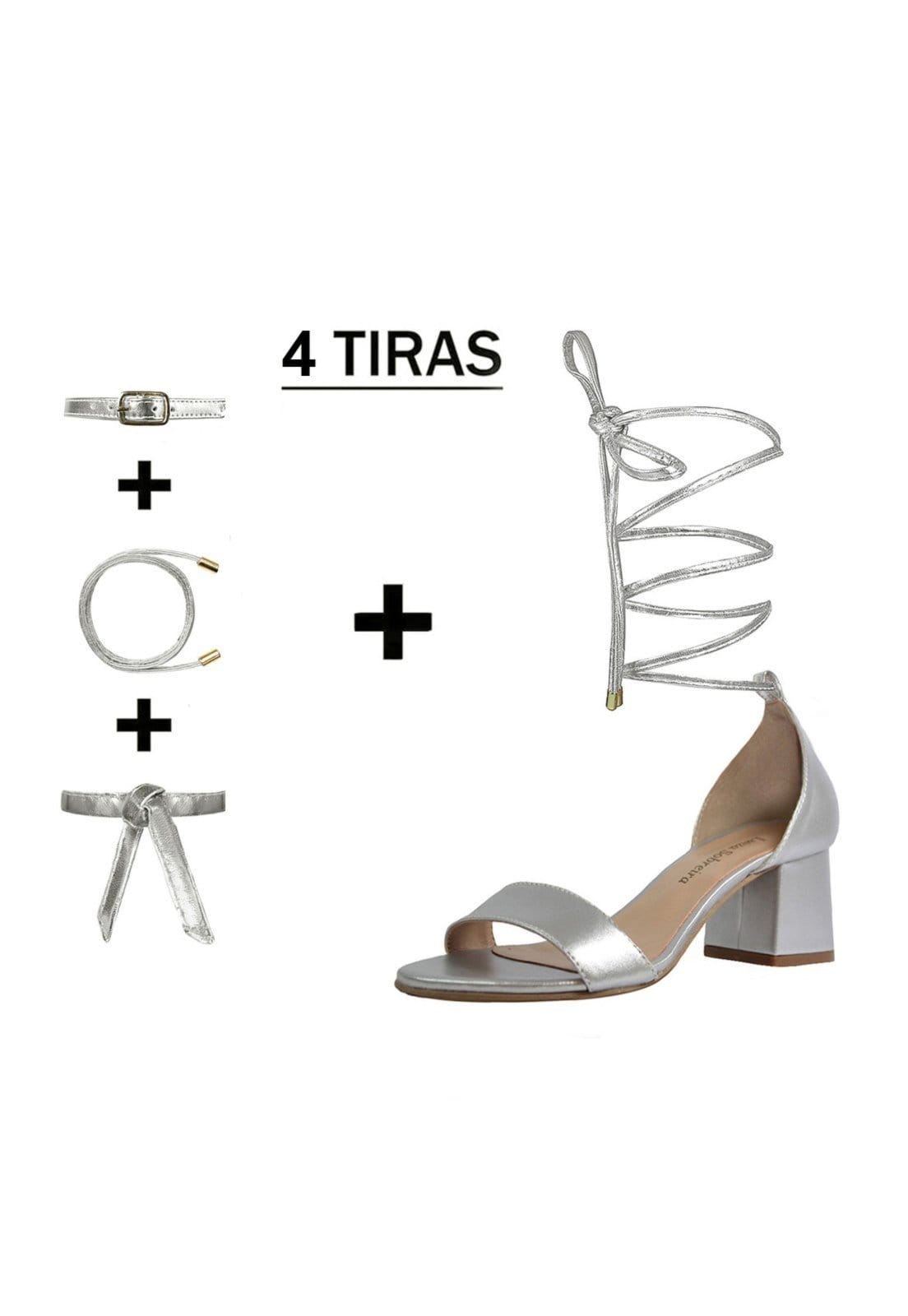 Sandália Troca Tira Salto Baixo Grosso Luiza Sobreira Prata Mod. 4074-2