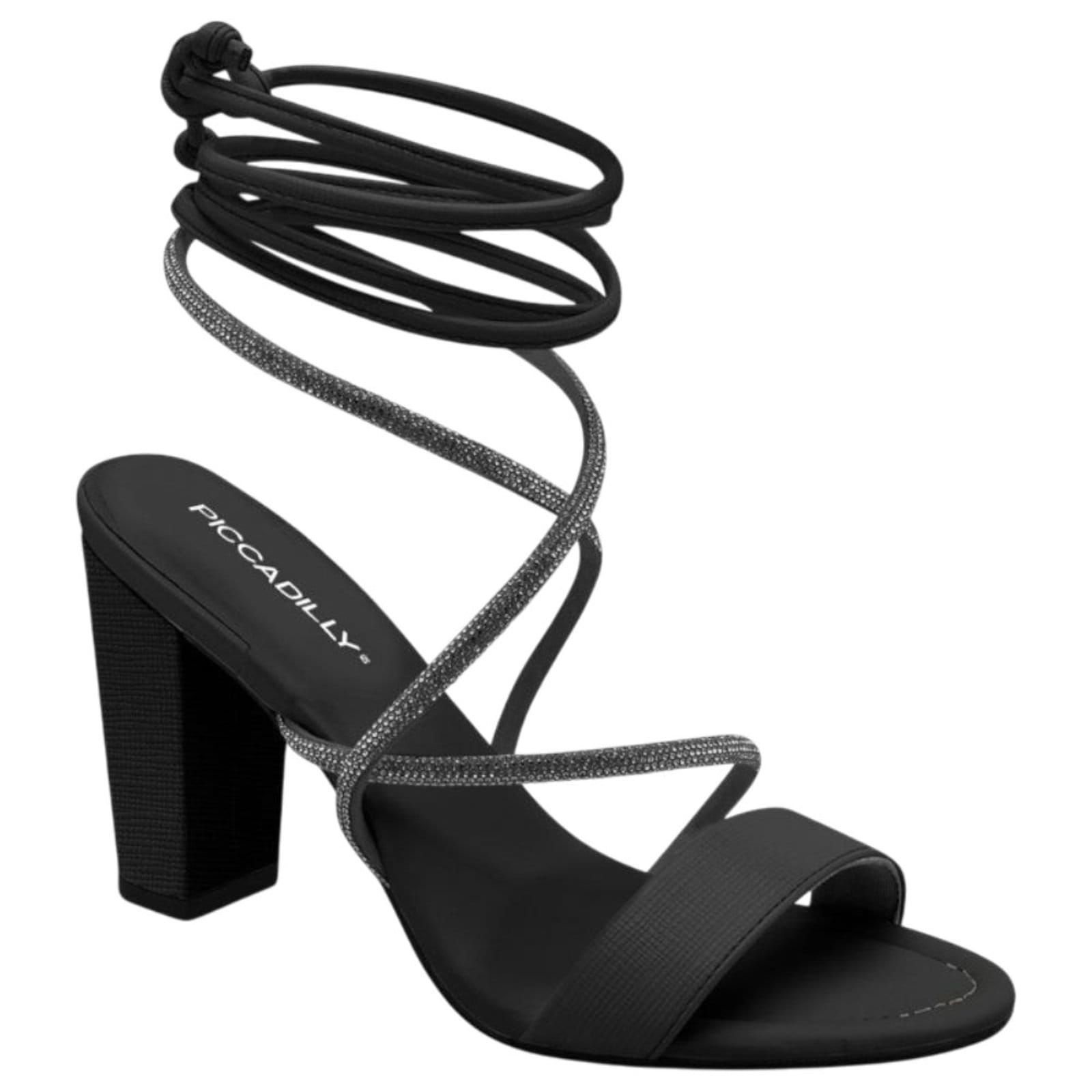 Vista principal Sandália Salto Alto Amarração na Perna Piccadilly 727153 Feminina - Preta Piccadilly preto