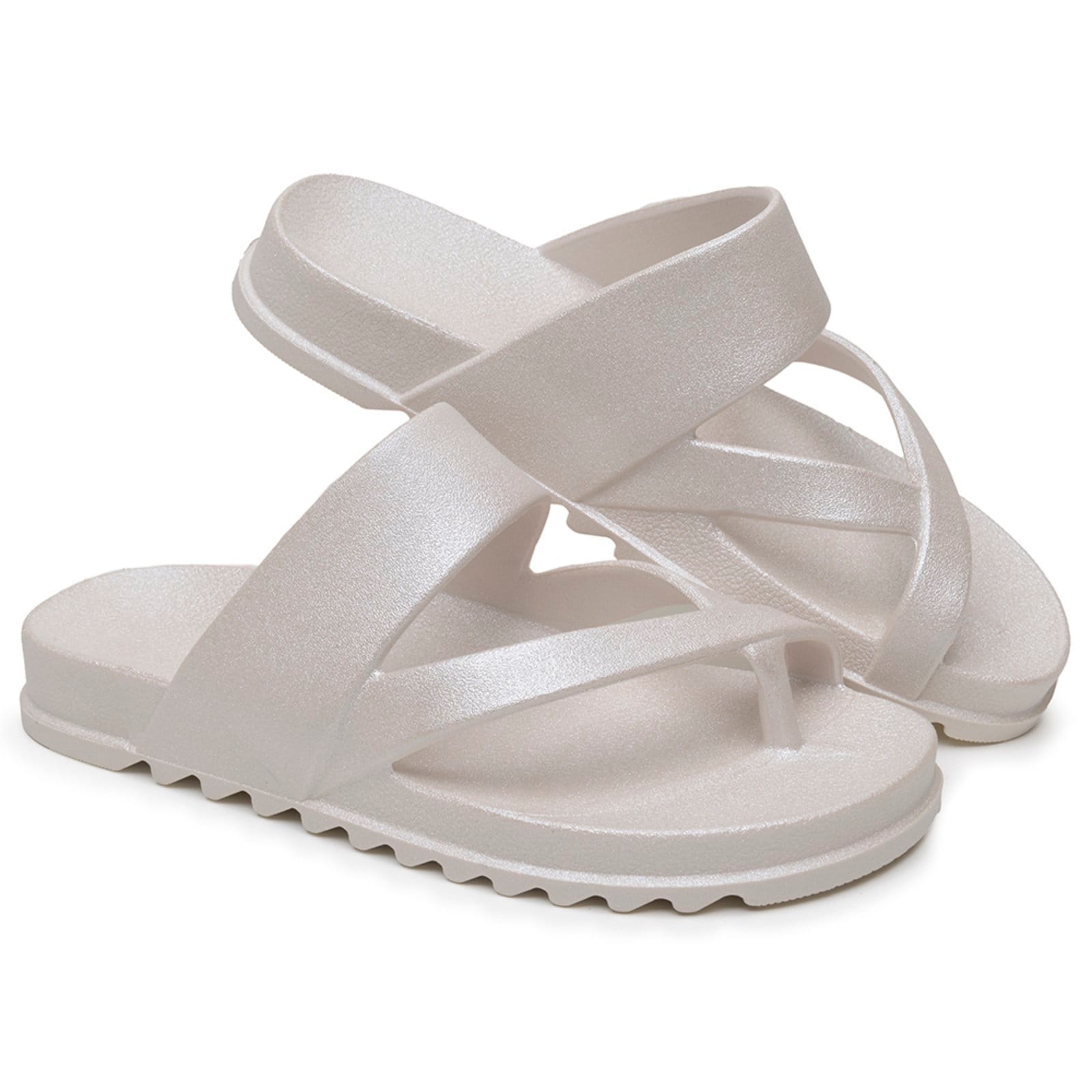 Vista 2 Chinelo Feminino Flat Anna Andrade Sandália Casual Papete De Dedo Moda Verão Metalizado Anna Andrade prata