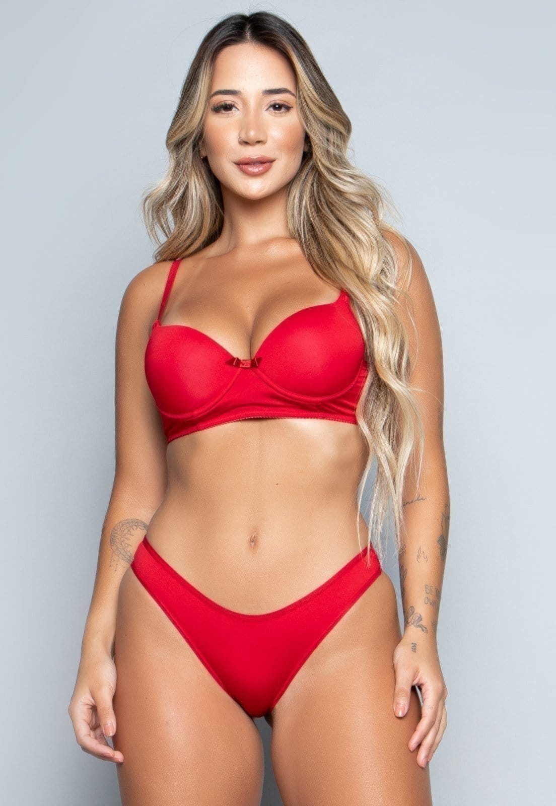 Vista principal Conjunto Lingerie Básico Vekyo Calcinha e Sutiã Com Bojo VEKYO vermelho
