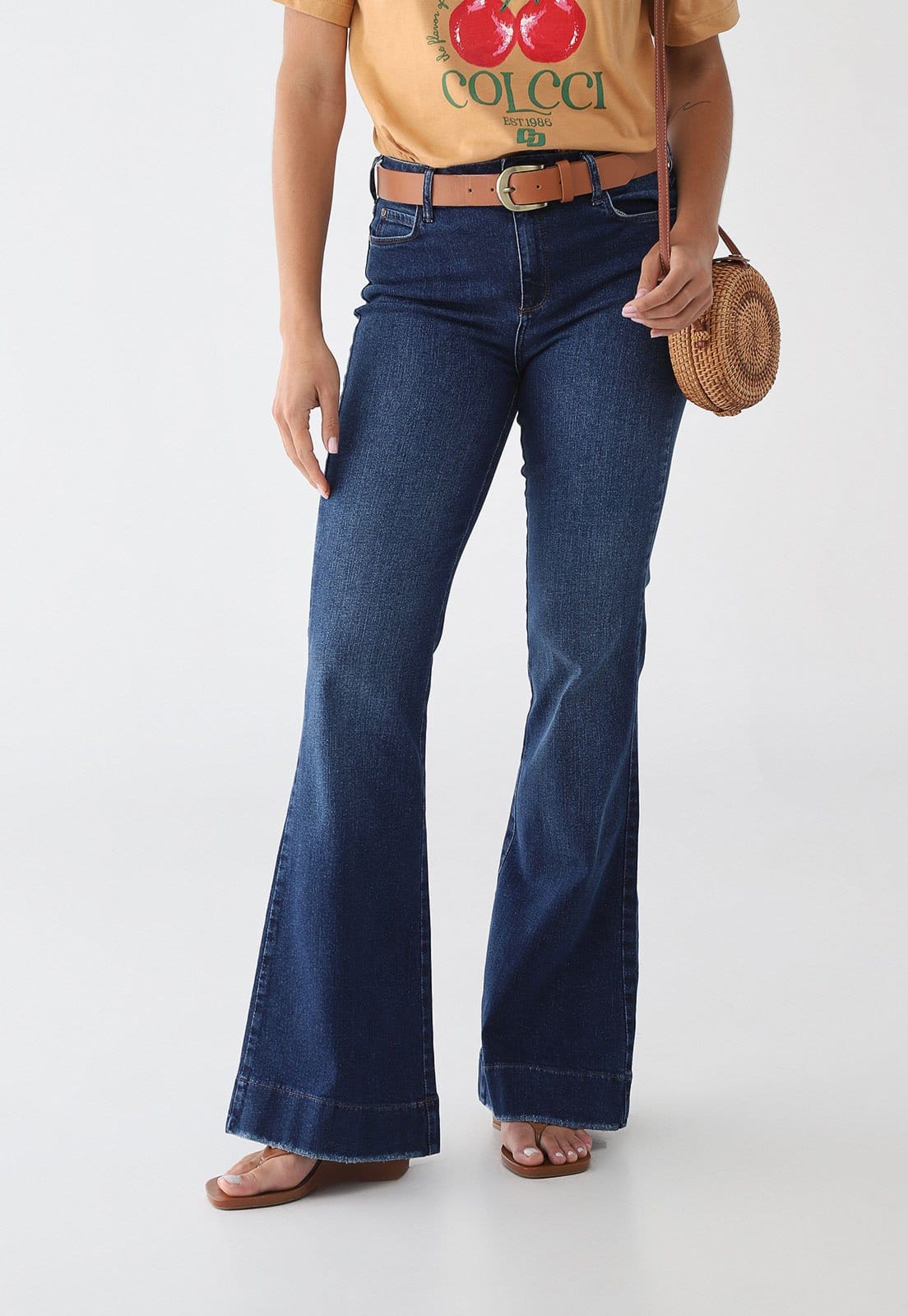 Calça Jeans Feminina Colcci Flare Cintura Alta Escura