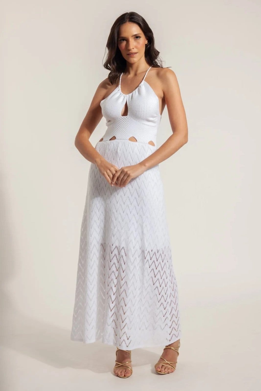 Vista principal Vestido Tricot Patricia Com Alças Finas Offwhite VIC BRAND branco offwhite