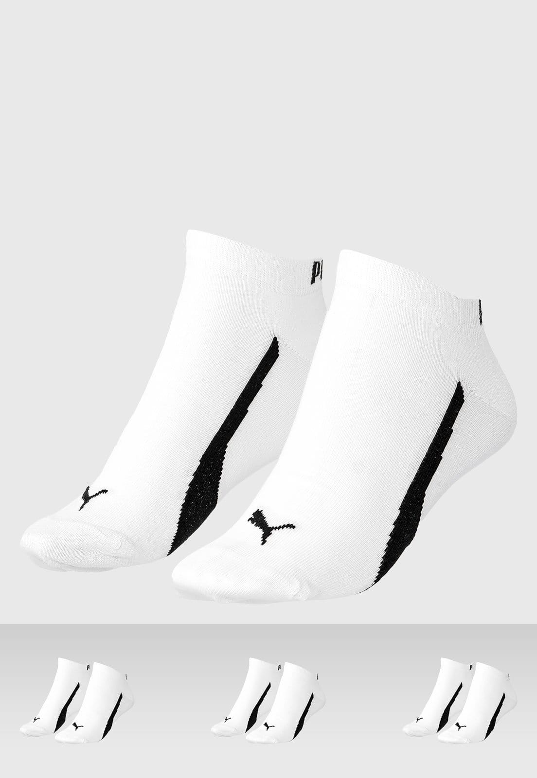 Kit 3pçs Meia Puma Soquete Logo Branca
