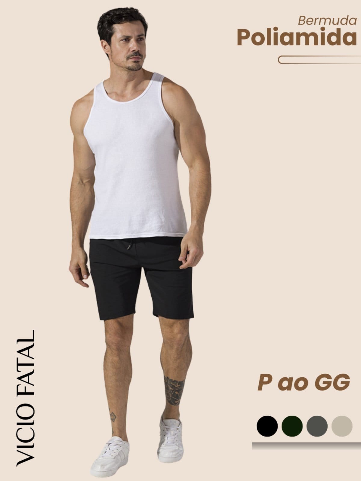 Vista principal Bermuda Masculina Poliamida com Elastano Vicio Fatal preto