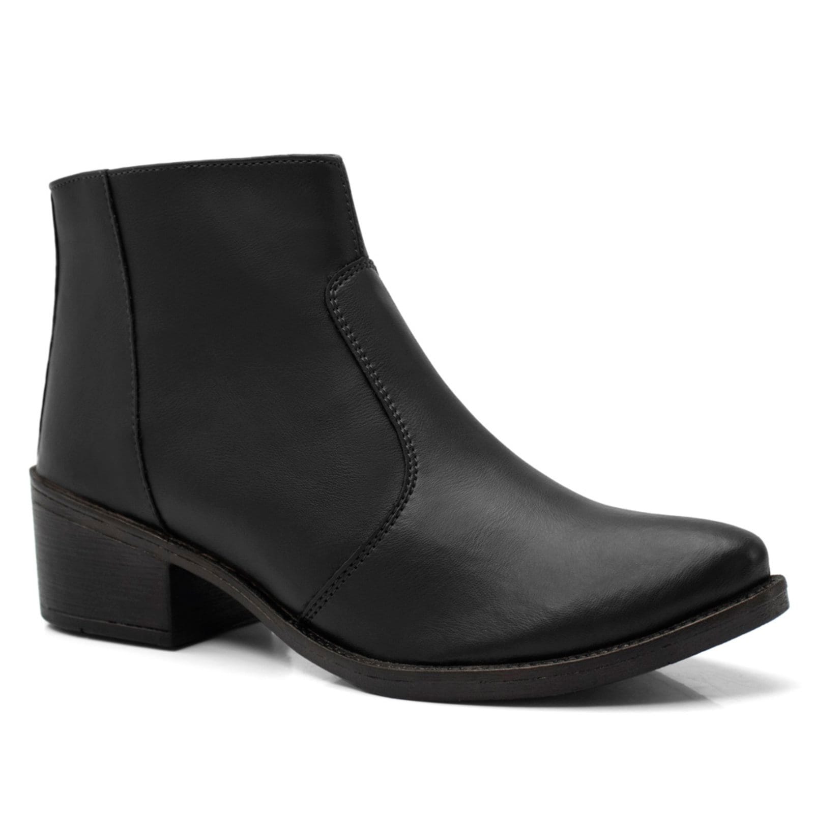 Vista 2 Coturno Feminino Bota Lisa Tratorada Salto Baixo Cano Curto Preta Lavini Shoes preto