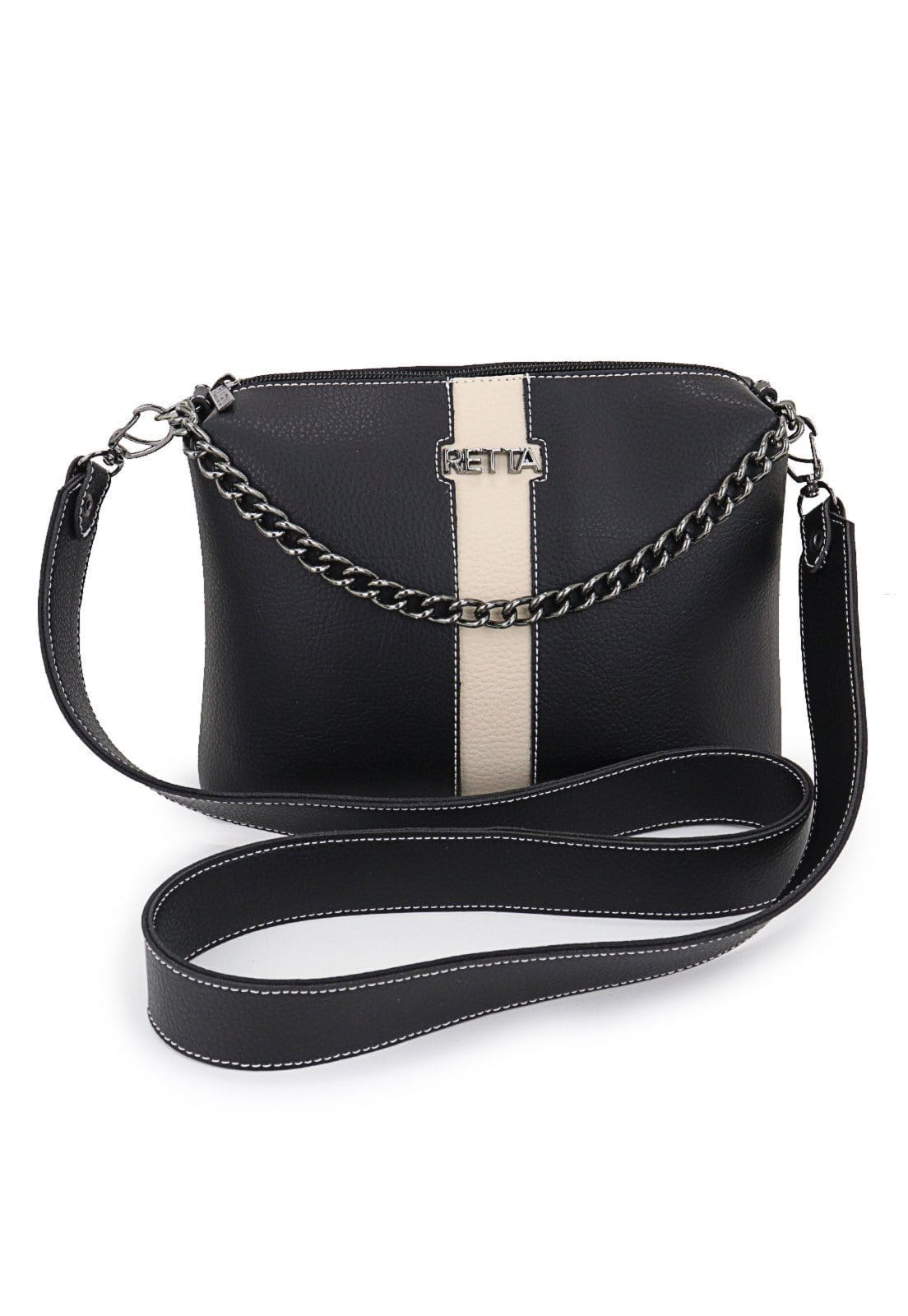 Bolsa Feminina Retta Kiara Transversal Pequena Preta e Marfim