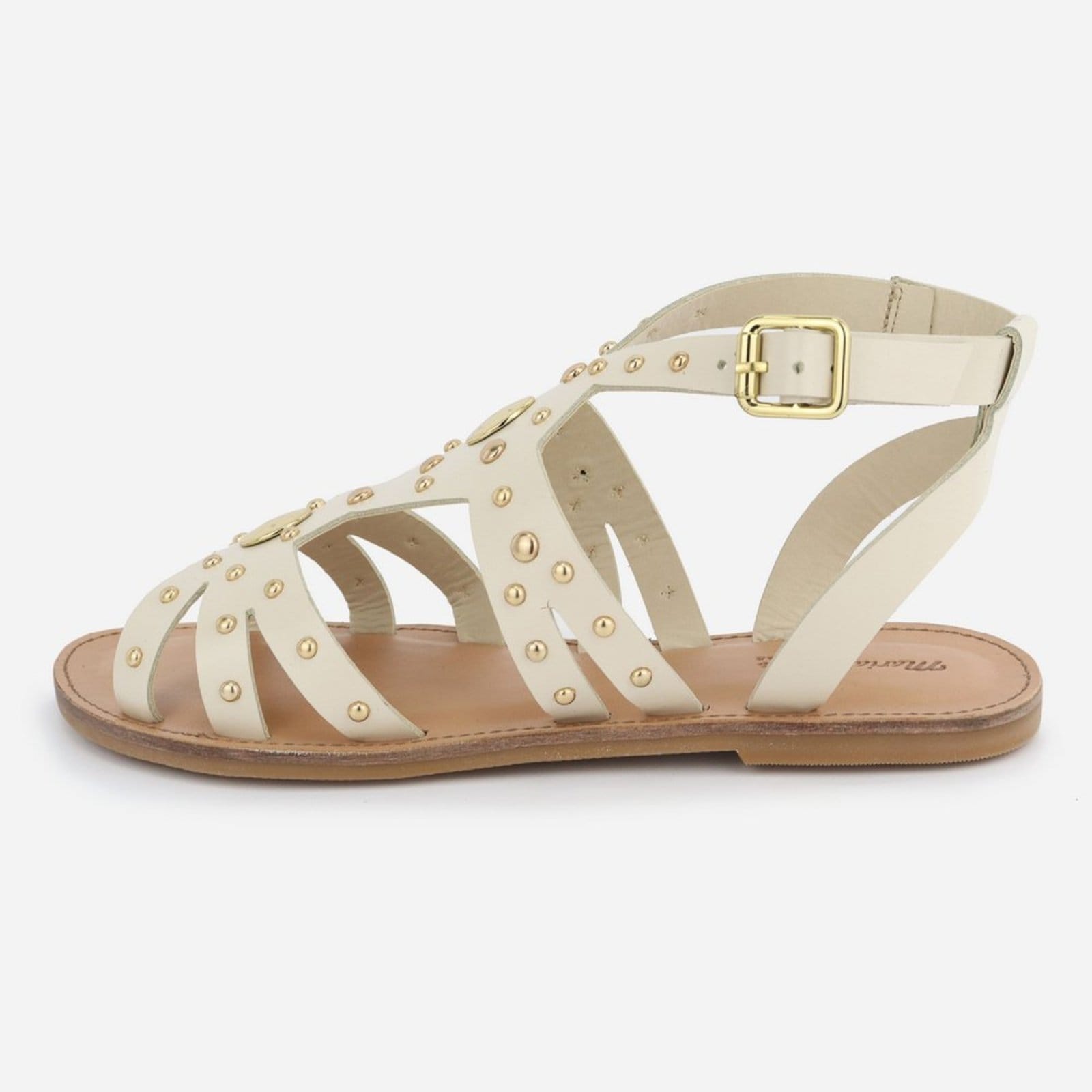 Vista principal Sandália Off Pedraria Conforto Palminha Maria Paula Couro Rasteira White MARIA PAULA off-white white