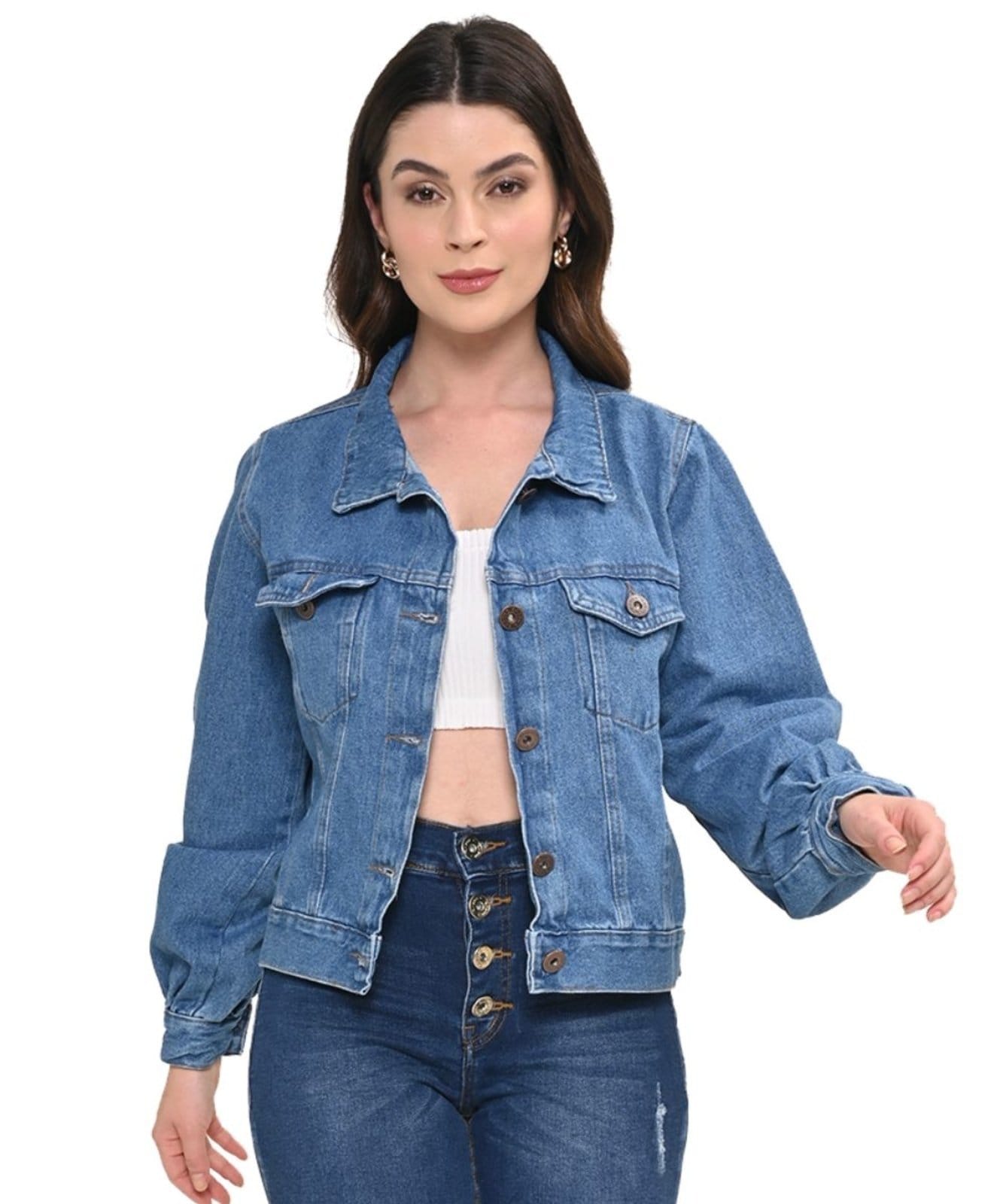 Vista principal Jaqueta Feminina Com Manga Bufante Razon Jeans azul/jeans