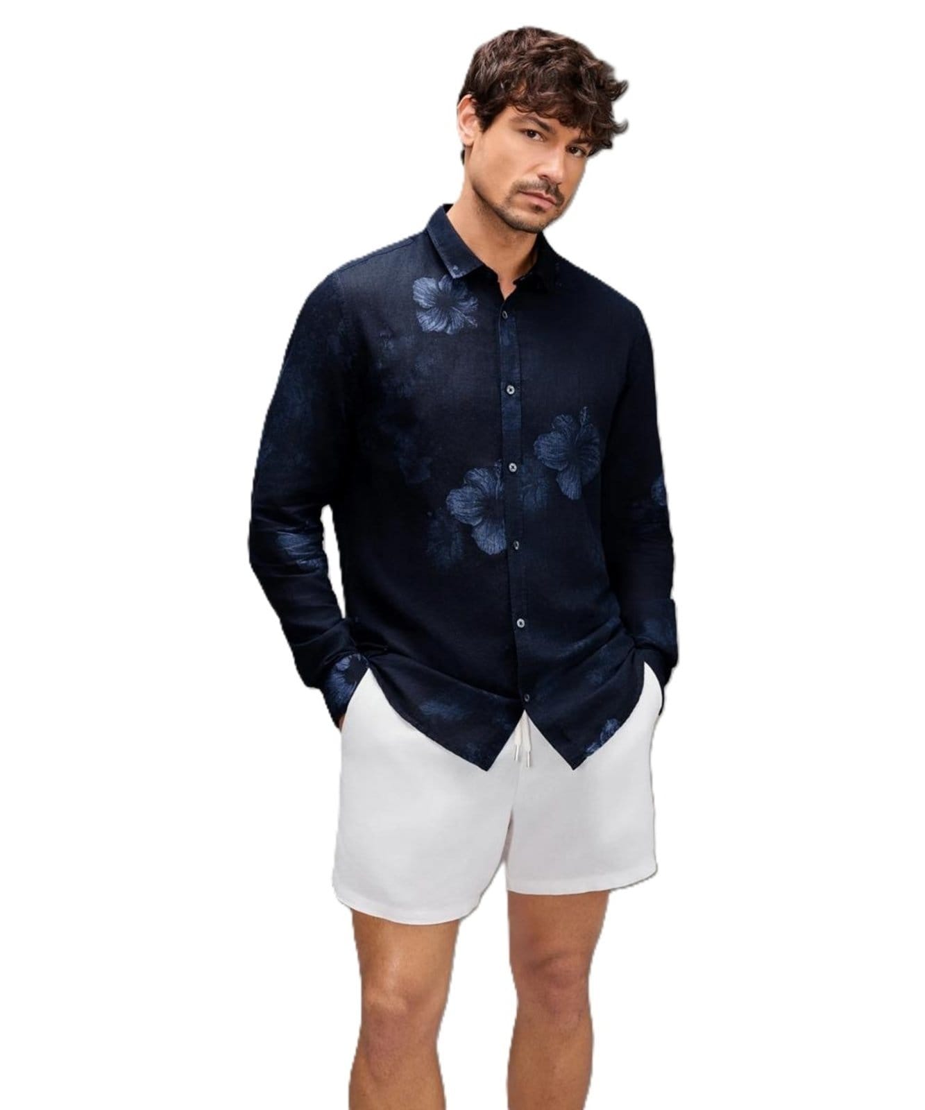 Camisa Linho Estampada Indigo Bloom