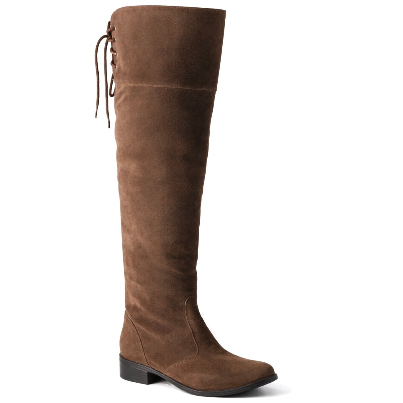 Vista 2 Bota Feminina Montaria Alta Clássica Camurça Sola Baixa Confortável 001 Hannah Footwear marrom