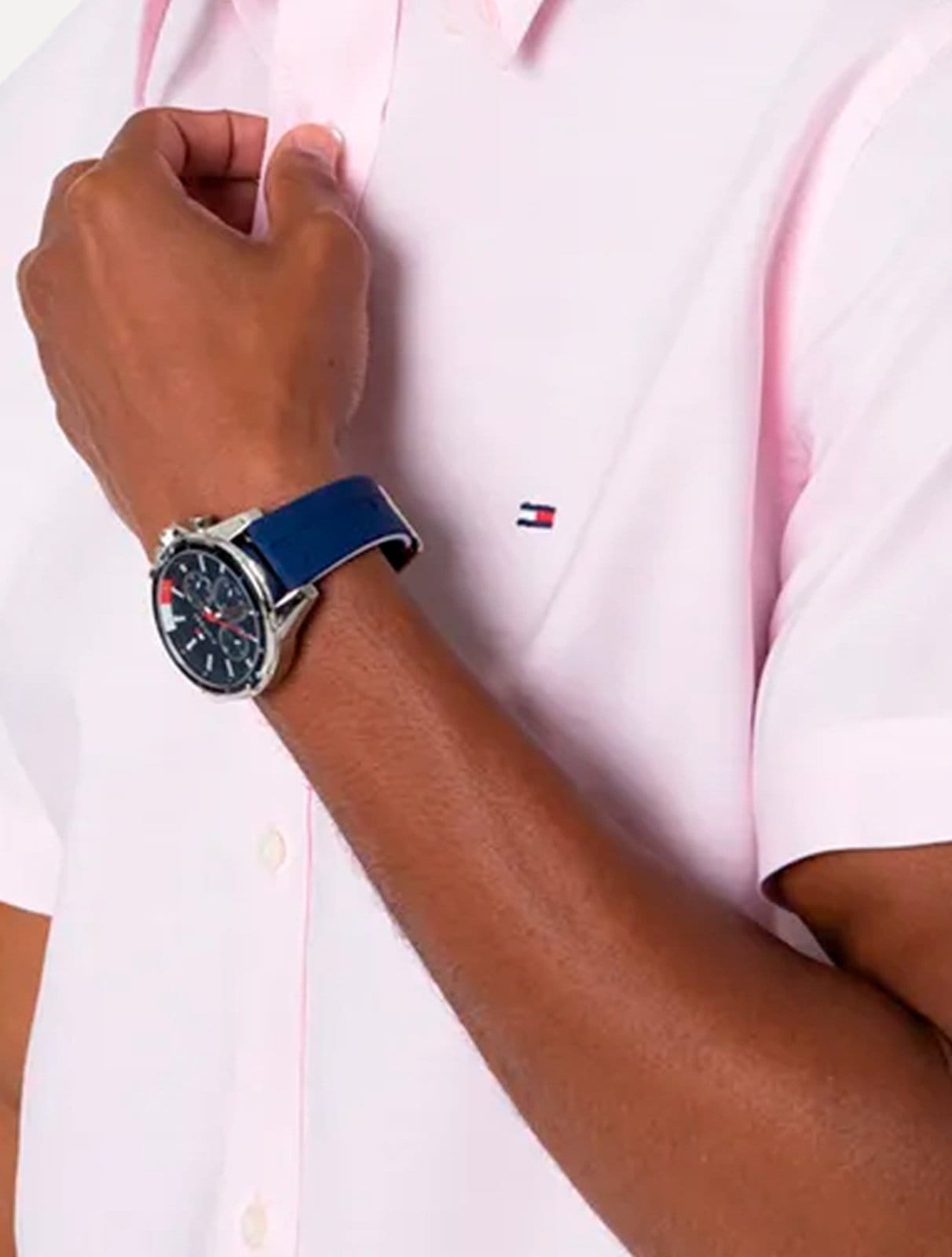 Vista 2 Camisa Tommy Hilfiger Masculina Manga Curta Regular Classic Poplin Claro Tommy Hilfiger rosa