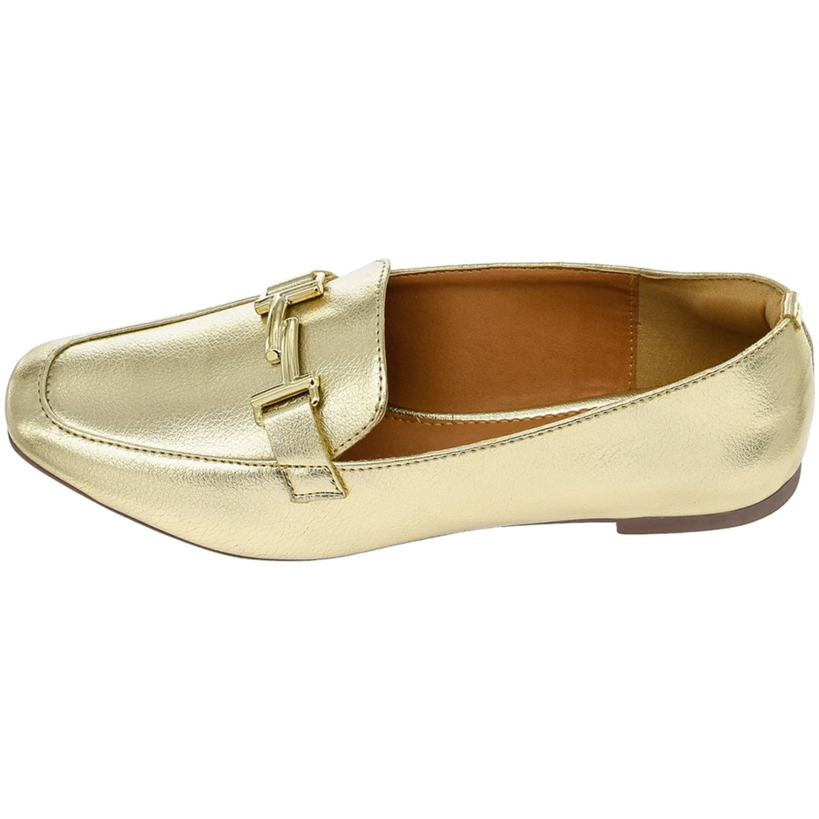 Vista 2 Kit 2 Pares Sapato Feminino Mocassim Donatella Shoes Bico Quadrado Confort Ouro light e Prata Velho Donatella Shoes dourado