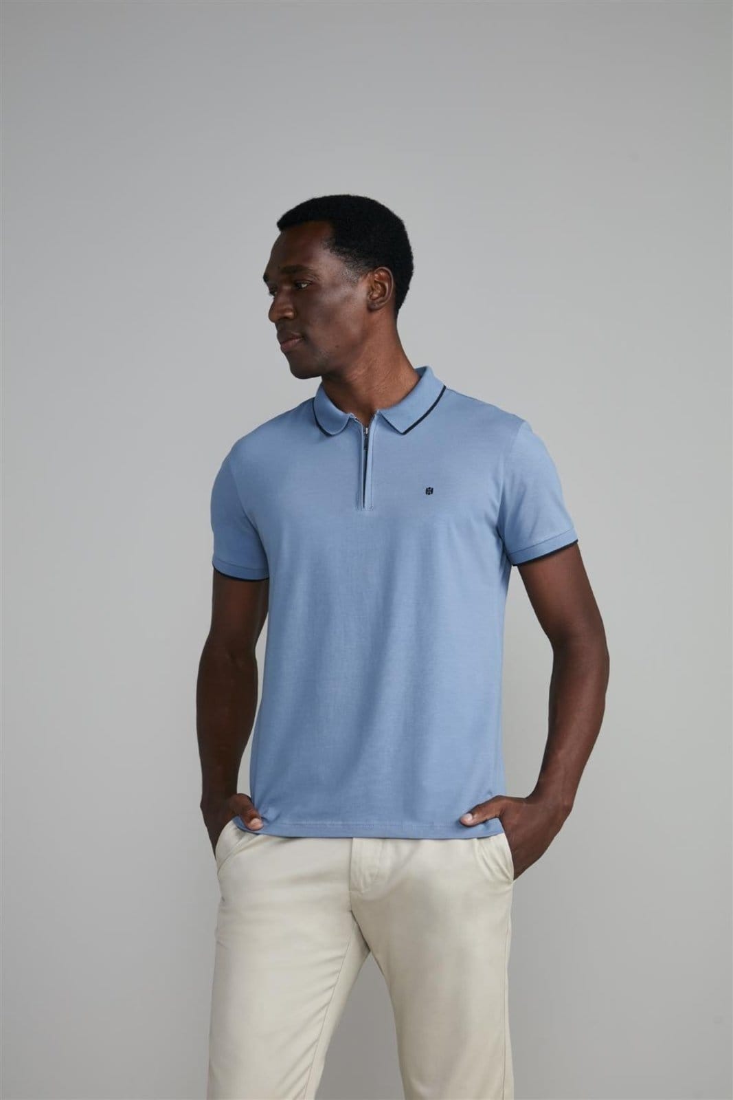 HIGHSTIL Polo Manga Curta com Zíper Slim Fit Jeans