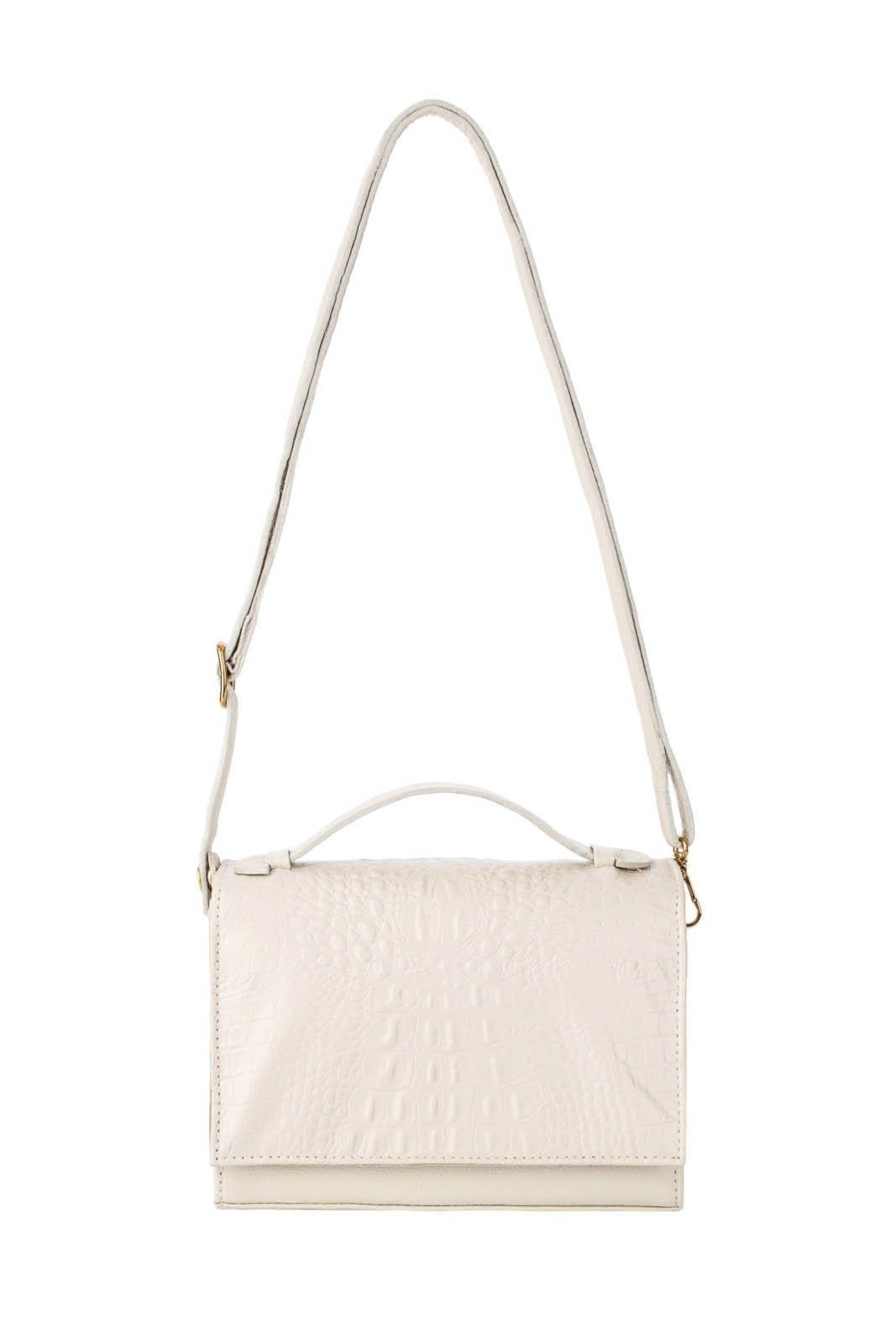 Bolsa pequena transversal de couro croco Deise - Marfim