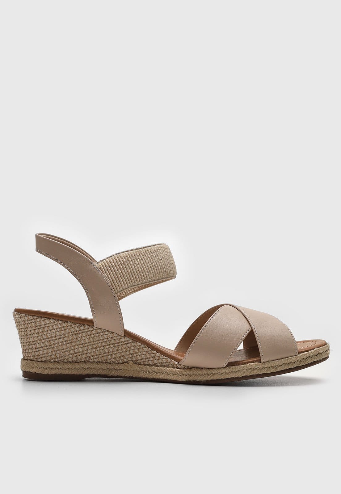 Vista 2 Sandália Feminina cê Salto Anabela Tiras Cruzadas BEBECÊ nude