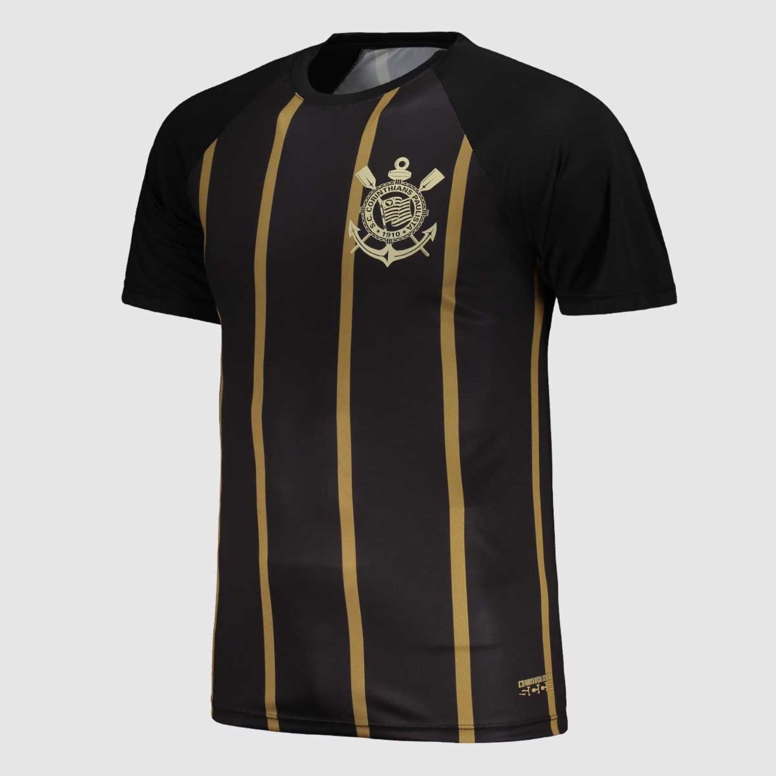Vista 2 Camisa Corinthians Logo Preta e Dourada Coimbra preto
