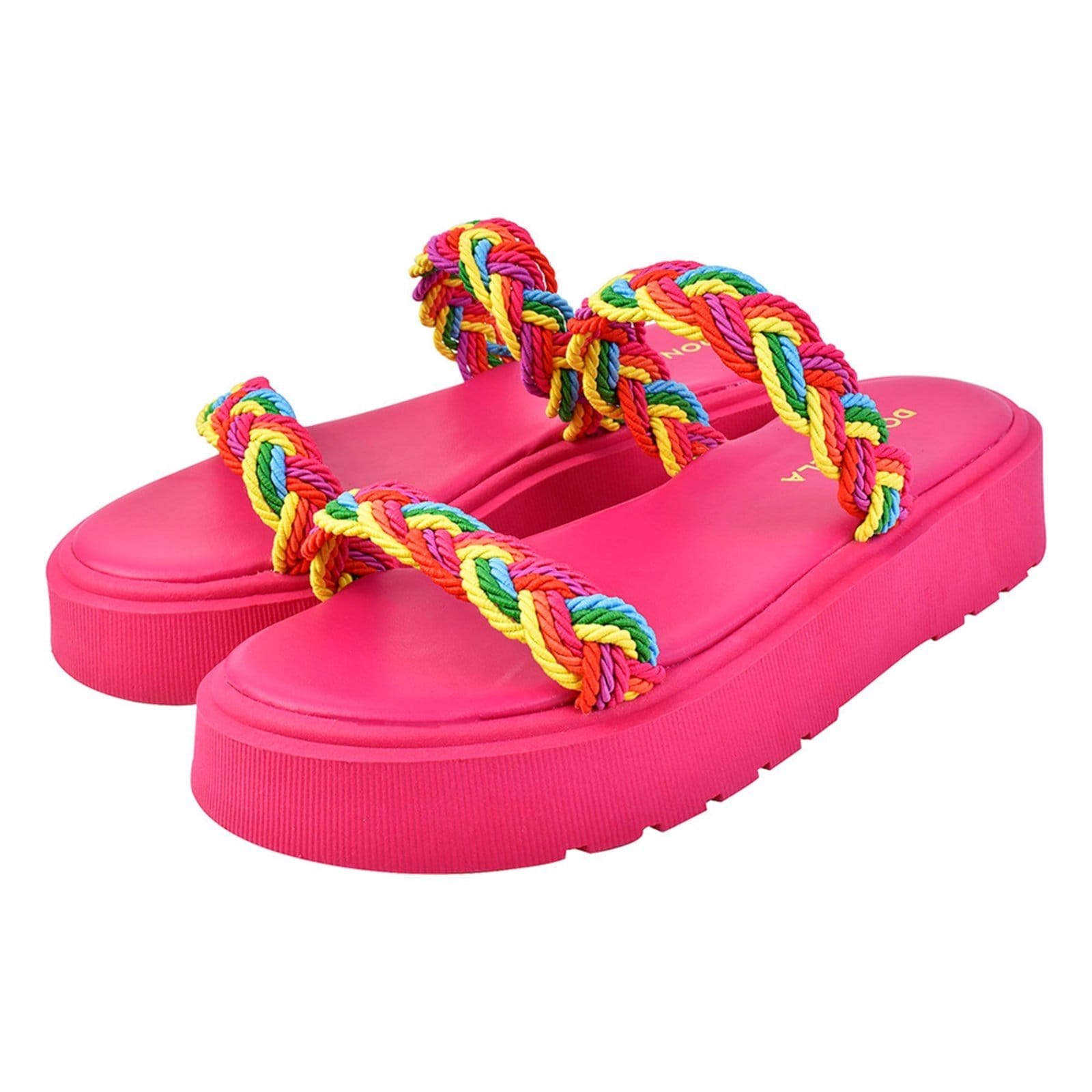 Vista principal Sandália Feminina Plataforma Corda CM Calçados Tira Colorida Verão Macia Leve Monte Shoes pink