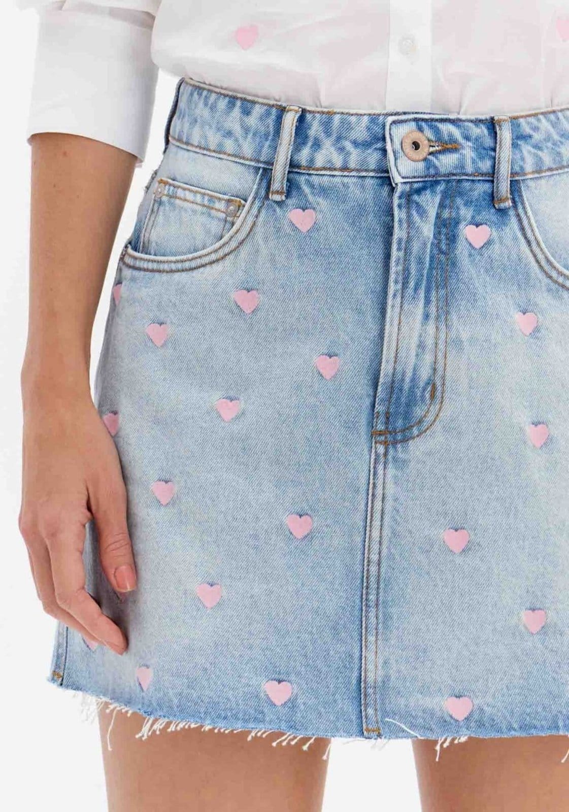 Vista 2 Saia Jeans Curta Com Corações My Favorite Things azul