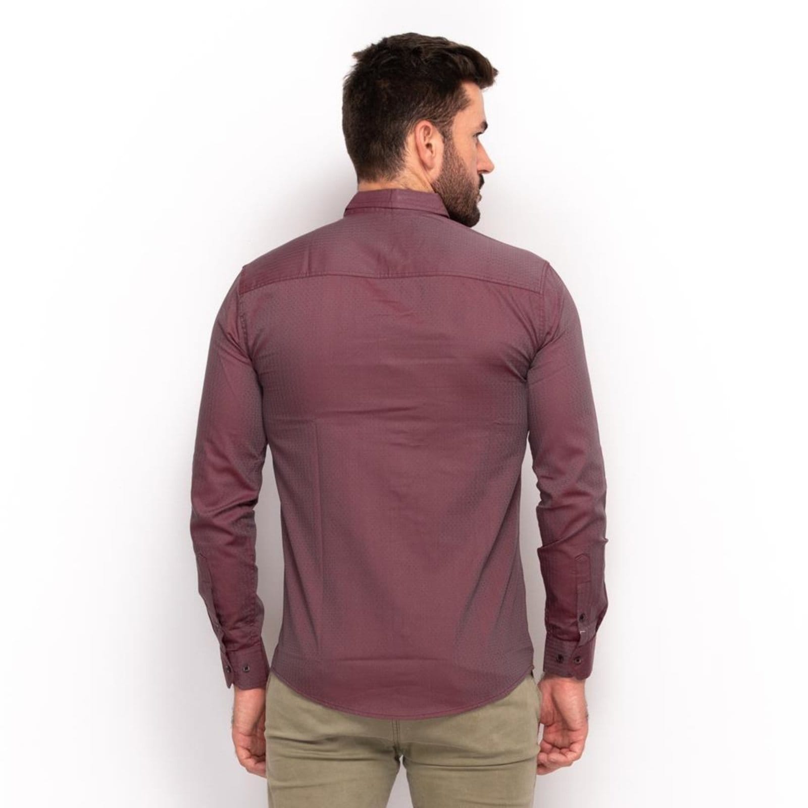 Vista 2 Camisa Social Teodoro Masculina Festa Lisa Slim Conforto G TEODORO CAMISARIA bordô