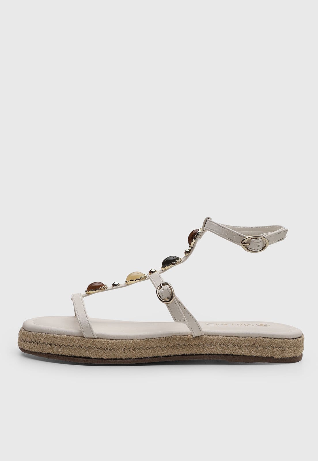 Vista principal Rasteira Feminina VIA UNO Fechada Pedrarias Off-White VIA UNO off-white white