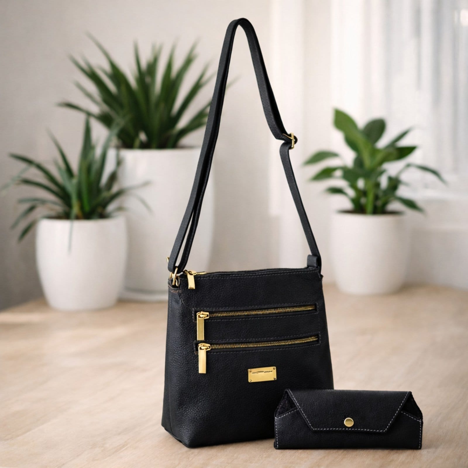 Kit Bolsa Transversal e Porta Oculos TopGrife Couro