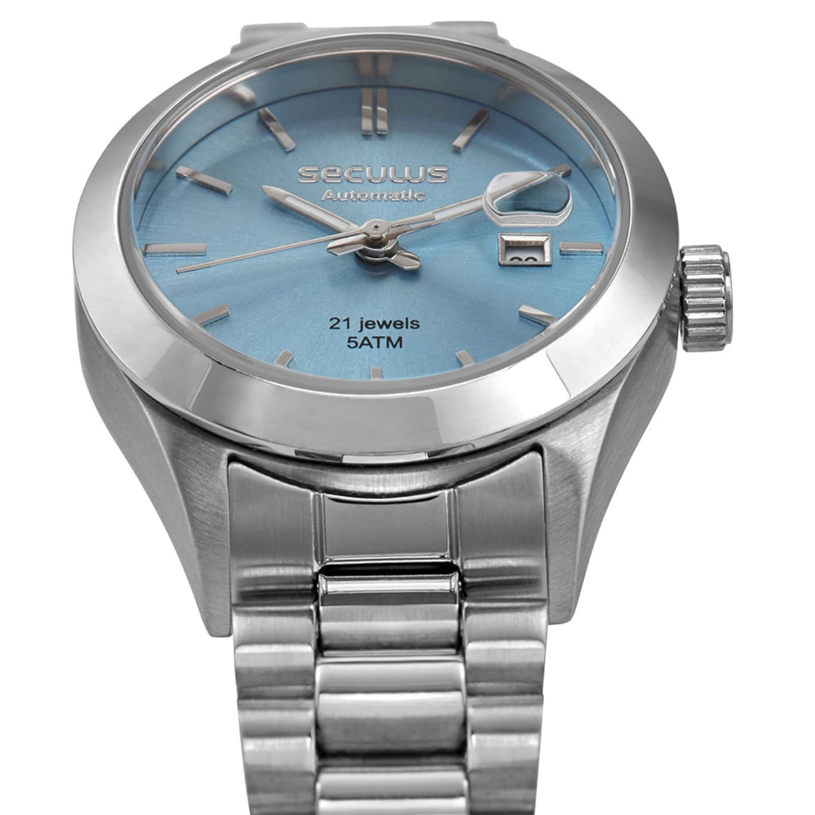 Vista 2 Relógio Feminino Aço Azul Automático 28mm 5 ATM Redondo Seculus prata azul