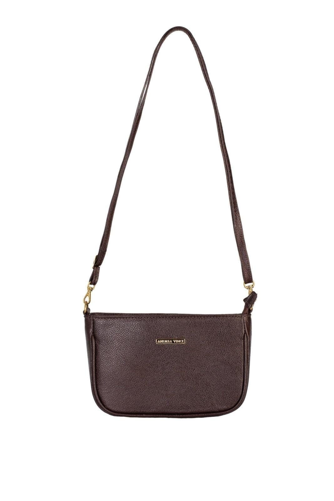 Bolsa tiracolo pequena de couro liso Iria - Café