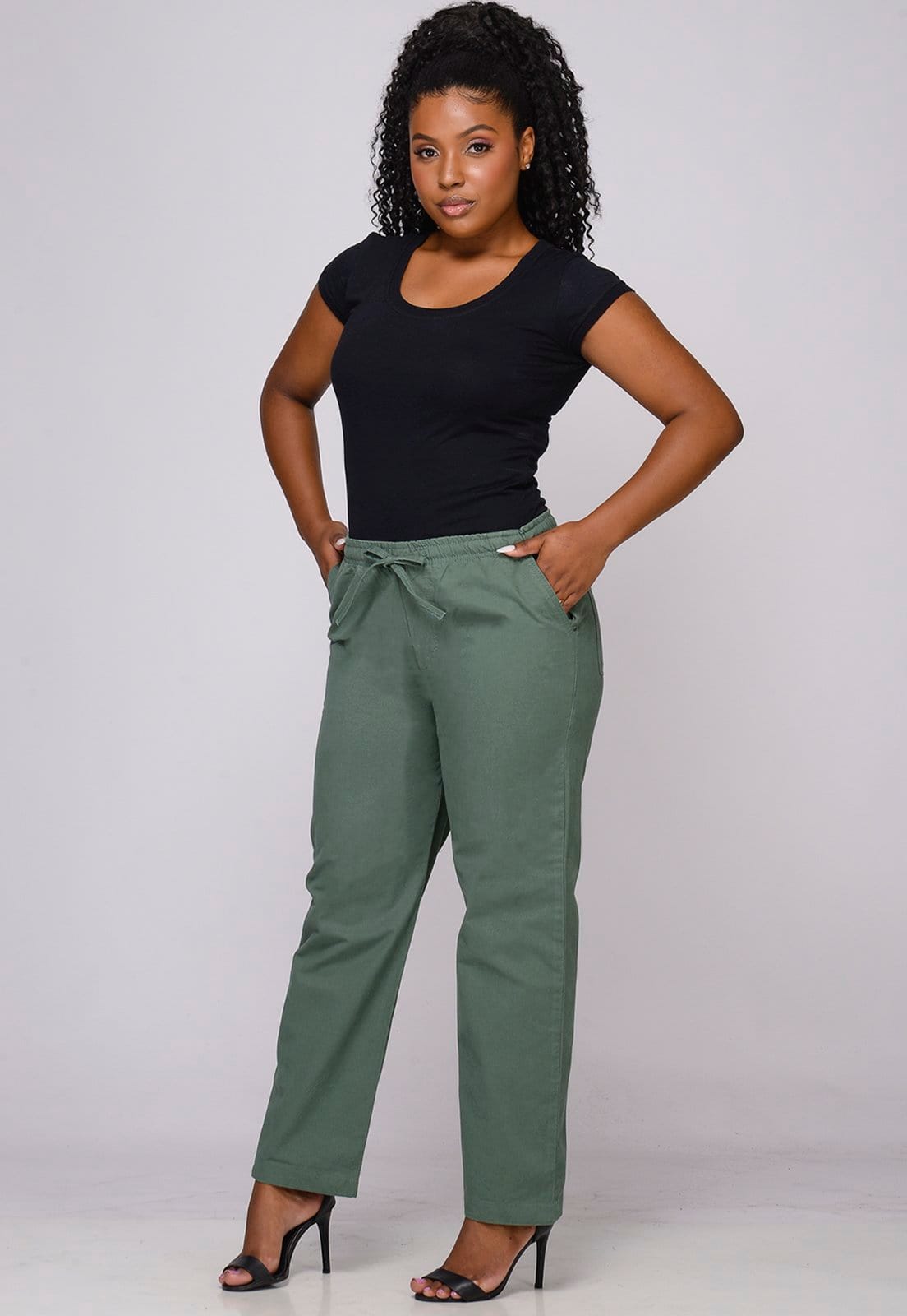 Vista 2 Calça Sarja Pantacourt Feminina Cós Elastico 7928 Macaw verde