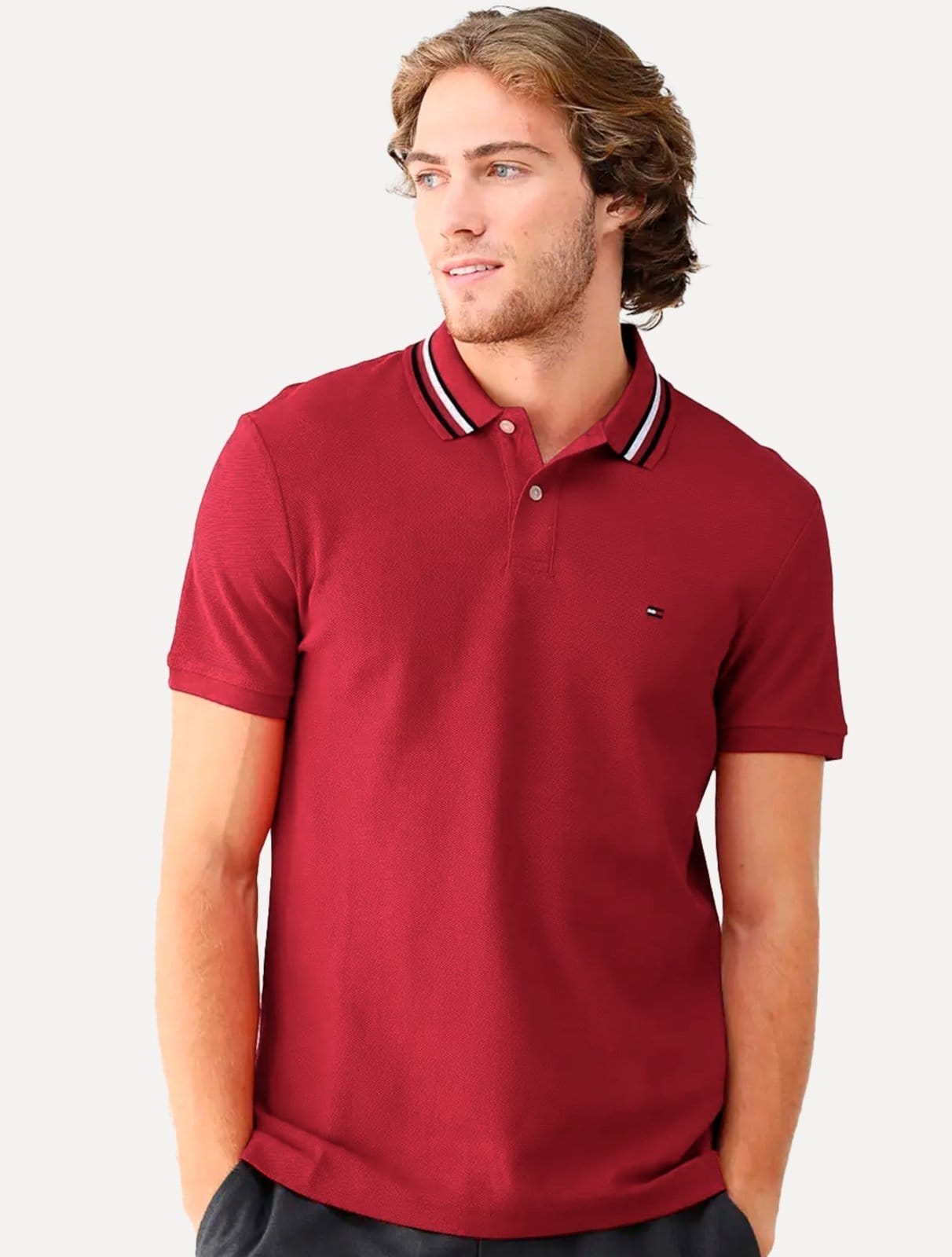 Vista principal Polo Tommy Hilfiger Masculina Regular Fit Collar Tommy Hilfiger vermelho
