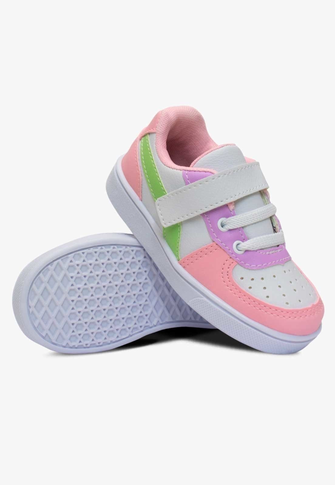 Vista 2 Infantil - Tenis Escolar Pópidi Sapatenis Calce Facil Rosa Pópidí branco/rosa rosa