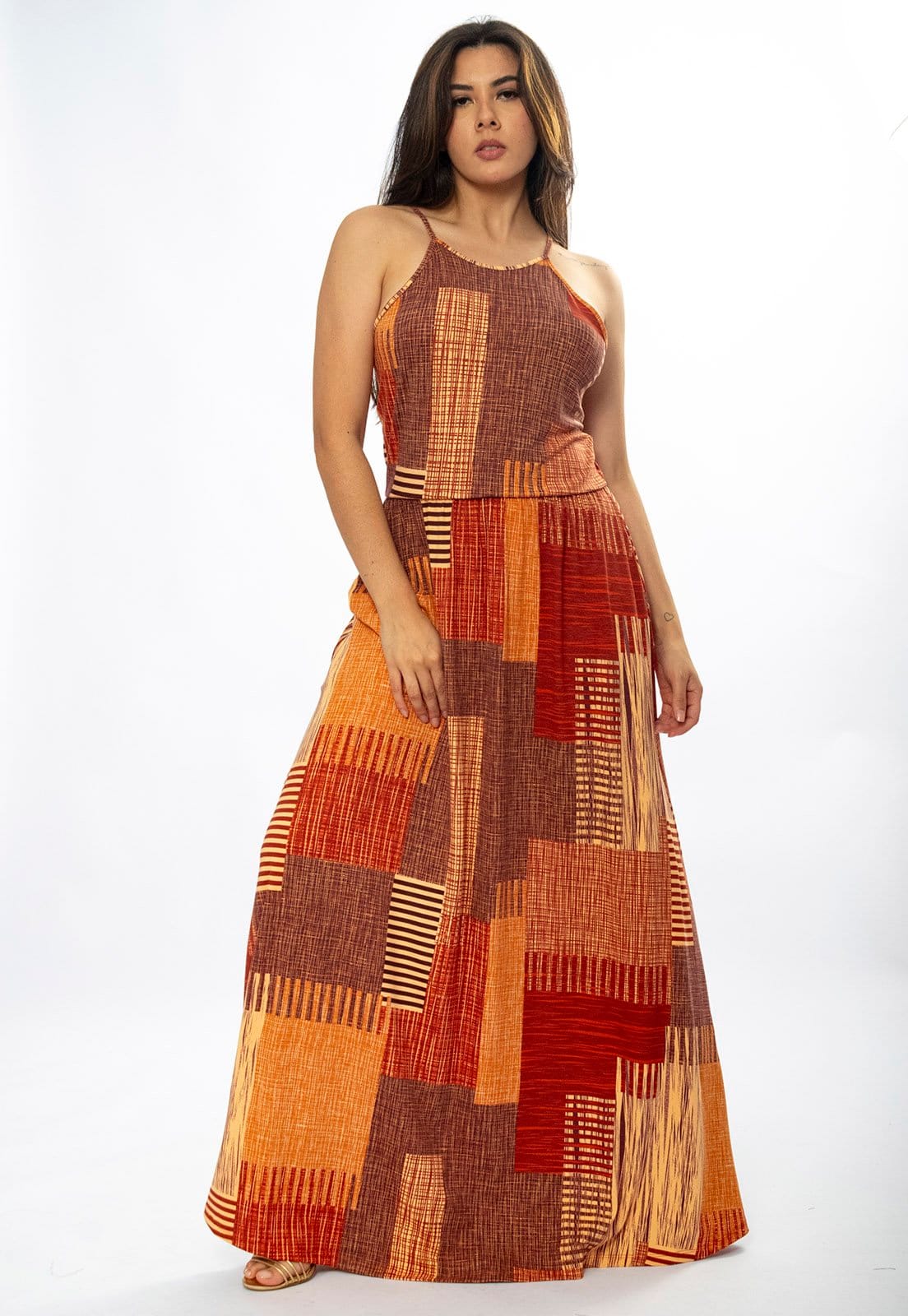 Vestido Amazônia Vital Longo Jennifer Malha Trapézio com Bolso Tramas do Sol