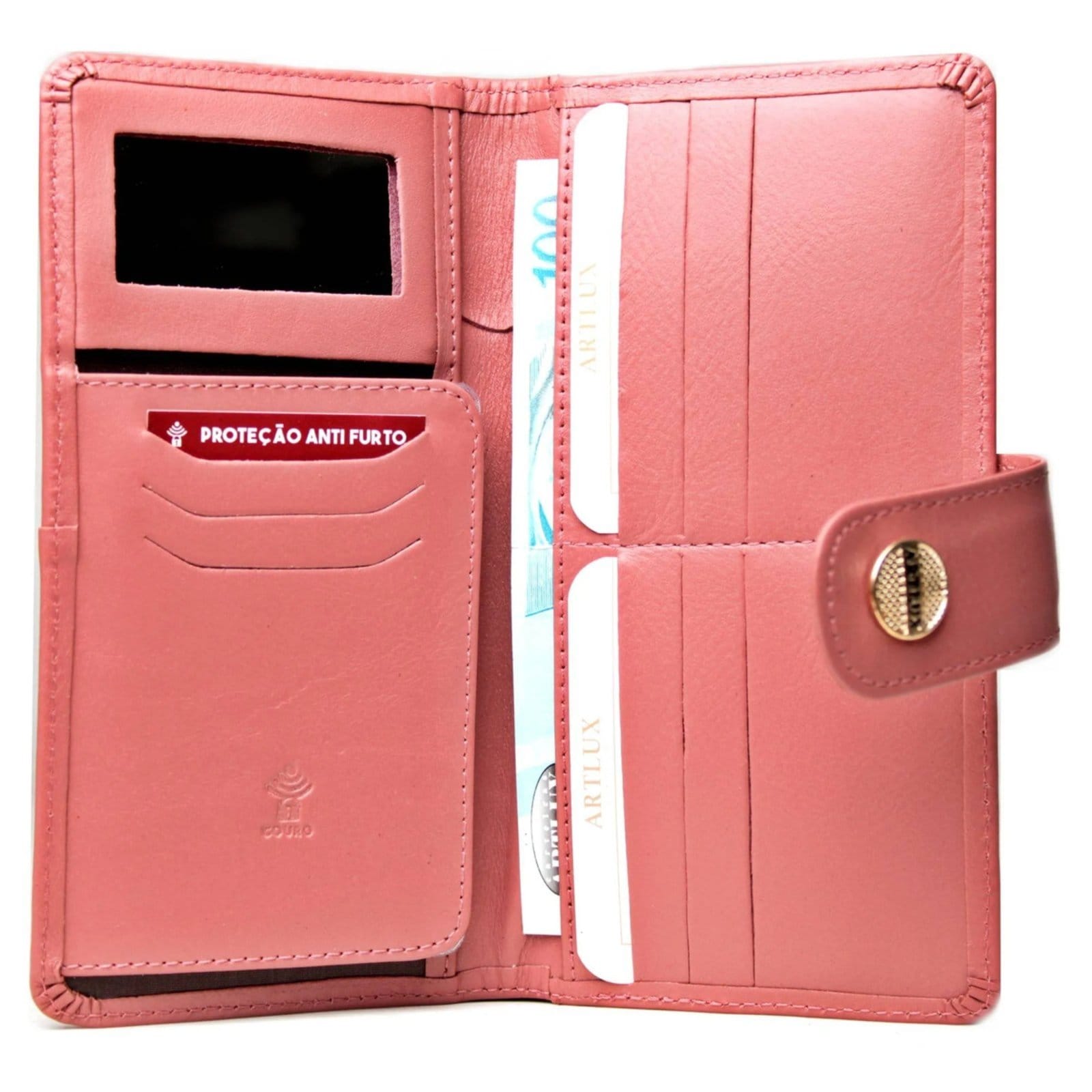 Vista 2 Carteira Feminina em Couro Matelassê Artlux 349 Artlux rosê