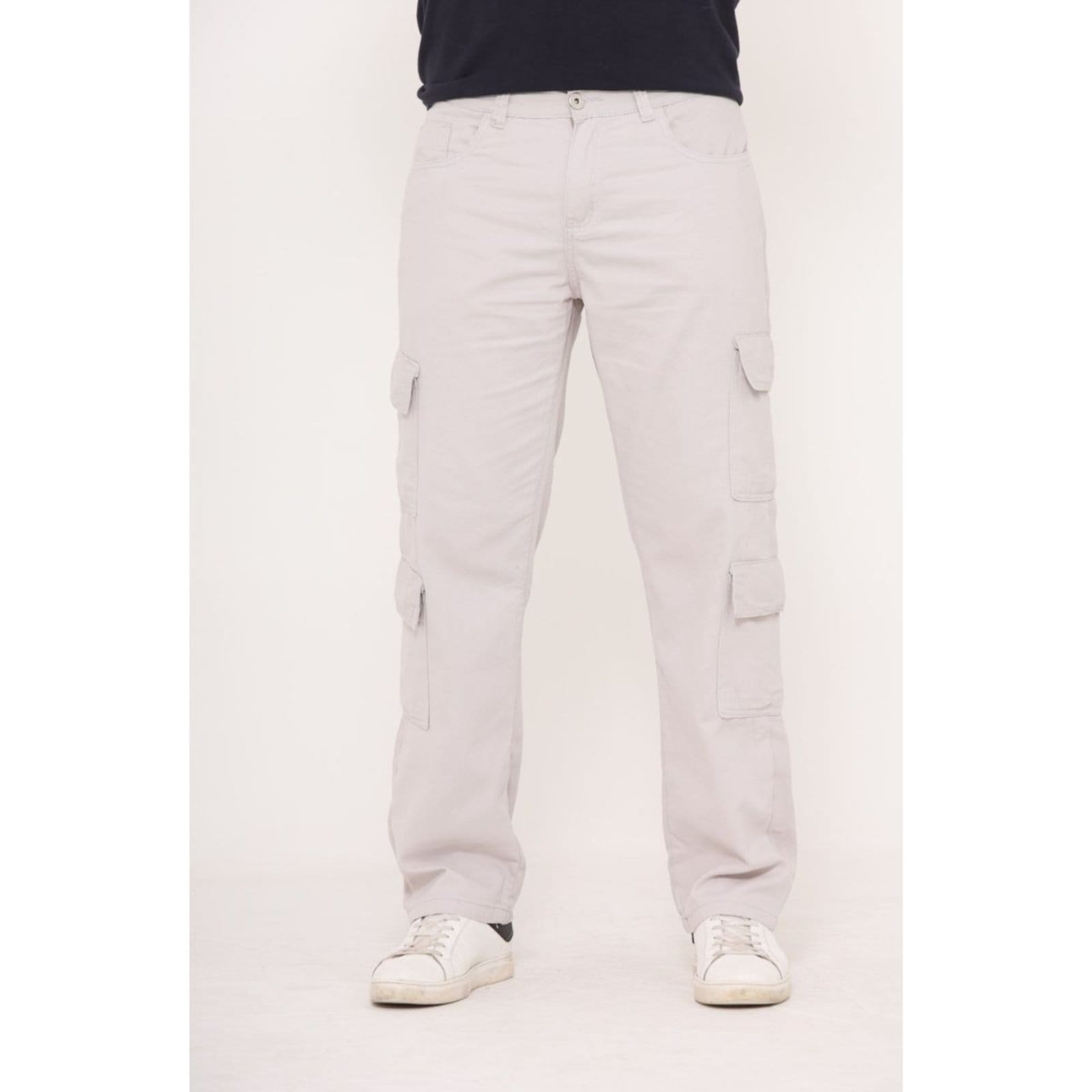 Vista 2 Calça Cargo 4 Bolsos Laterais Jeans Loka Masculina Sarja Jeans Loka bege/cáqui