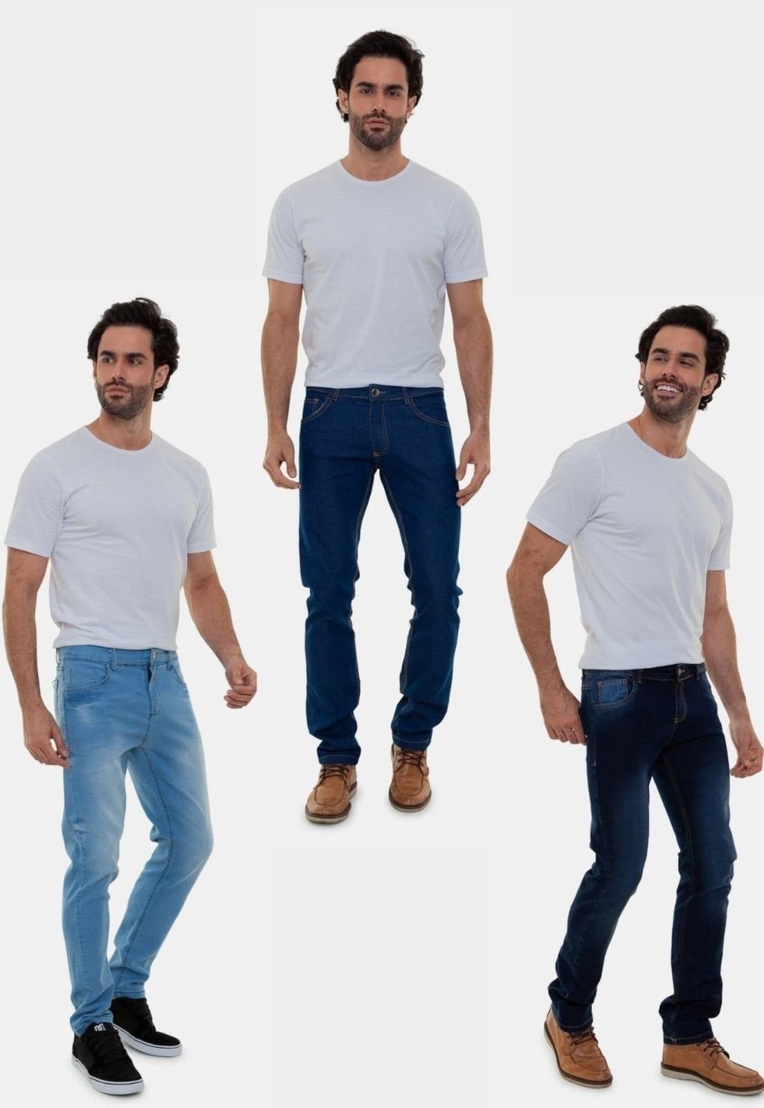 Kit 3 Calças Jeans Masculinas Lavagens Diferentes Premium Lisboa B