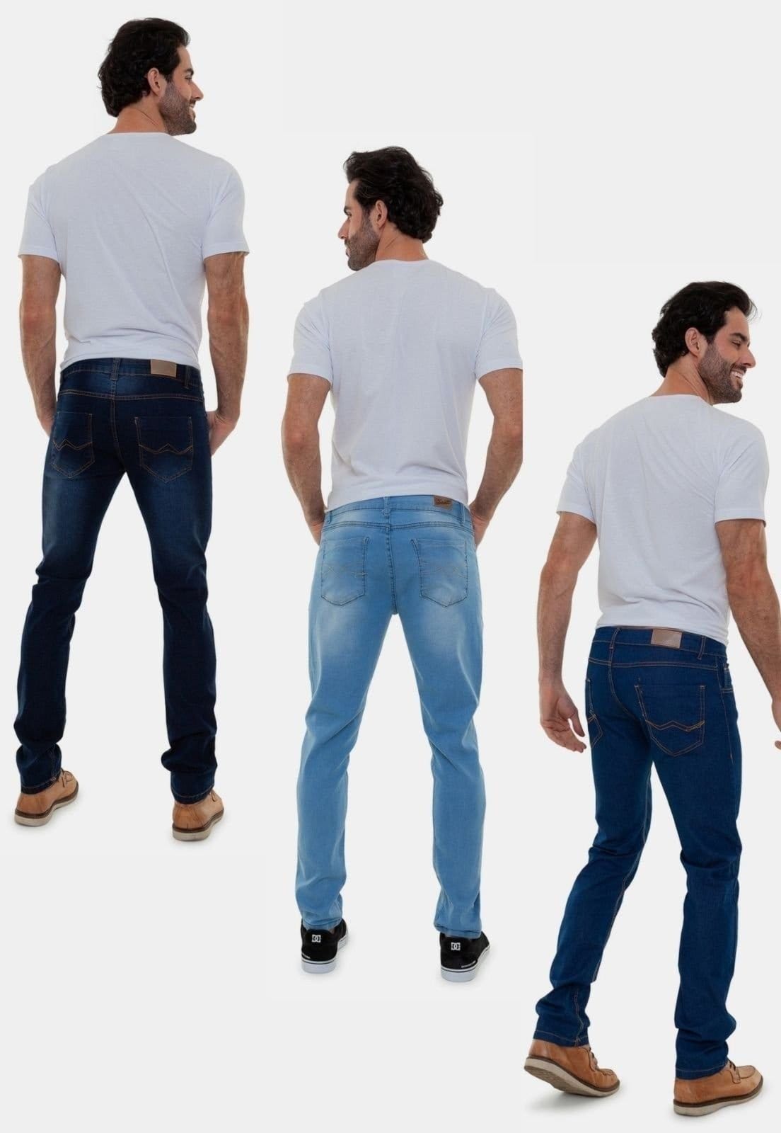 Vista 2 Kit 3 Calças Jeans Masculinas Lavagens Diferentes Premium Lisboa B Versatti Jeans azul