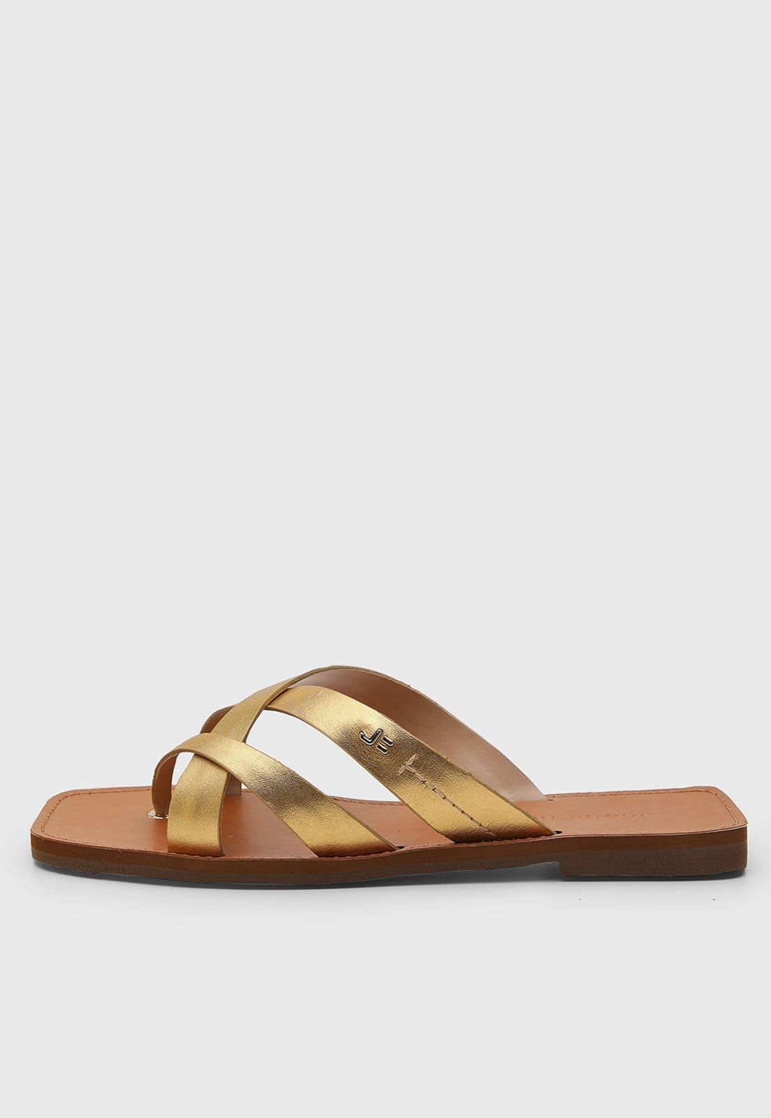 Vista principal Rasteira Feminina Jorge Bischoff Tiras Cruzadas Dourada Jorge Bischoff dourado