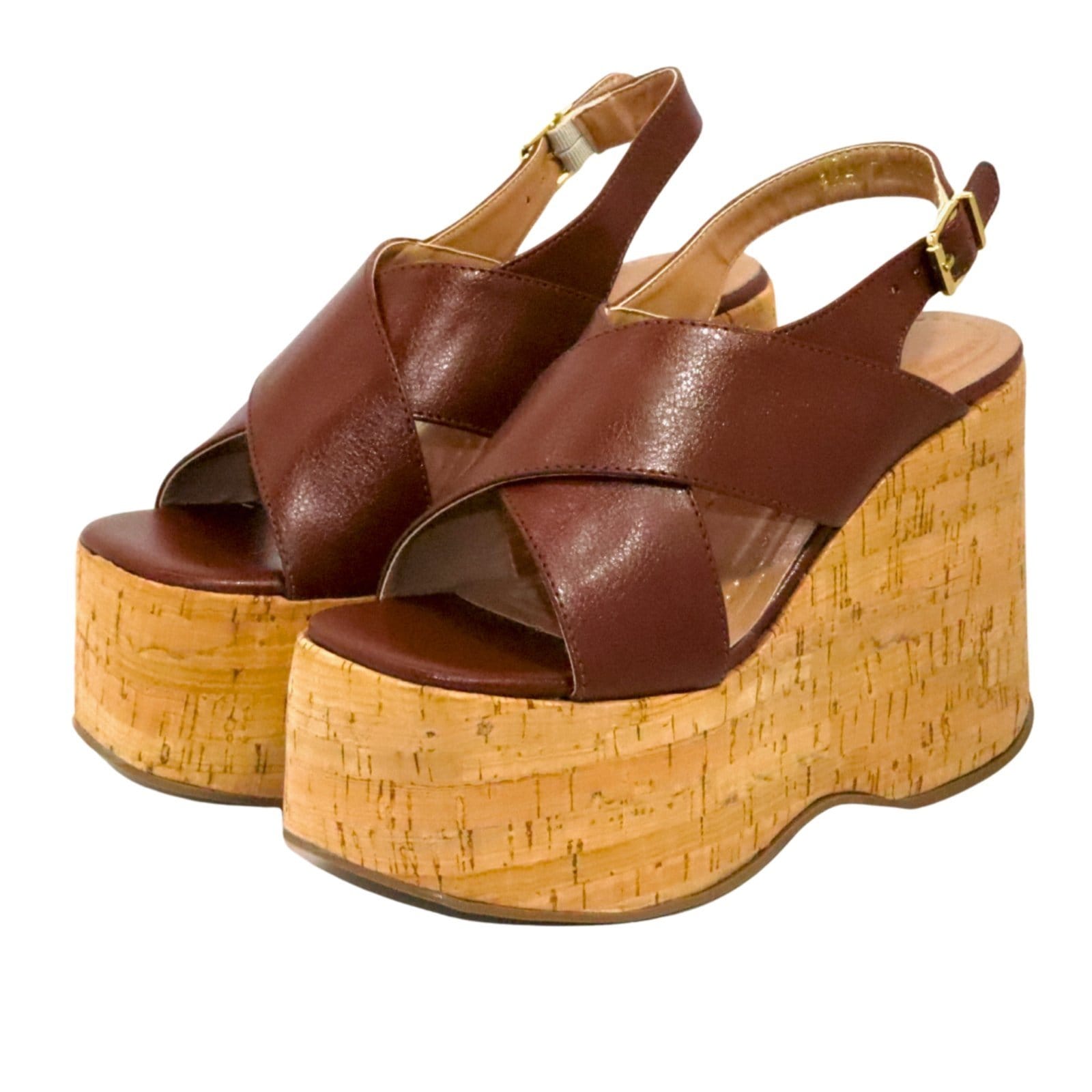 Sandália Feminino Anabela Flor Da Pele Cortiça Plataforma 182175 Floter Cacau