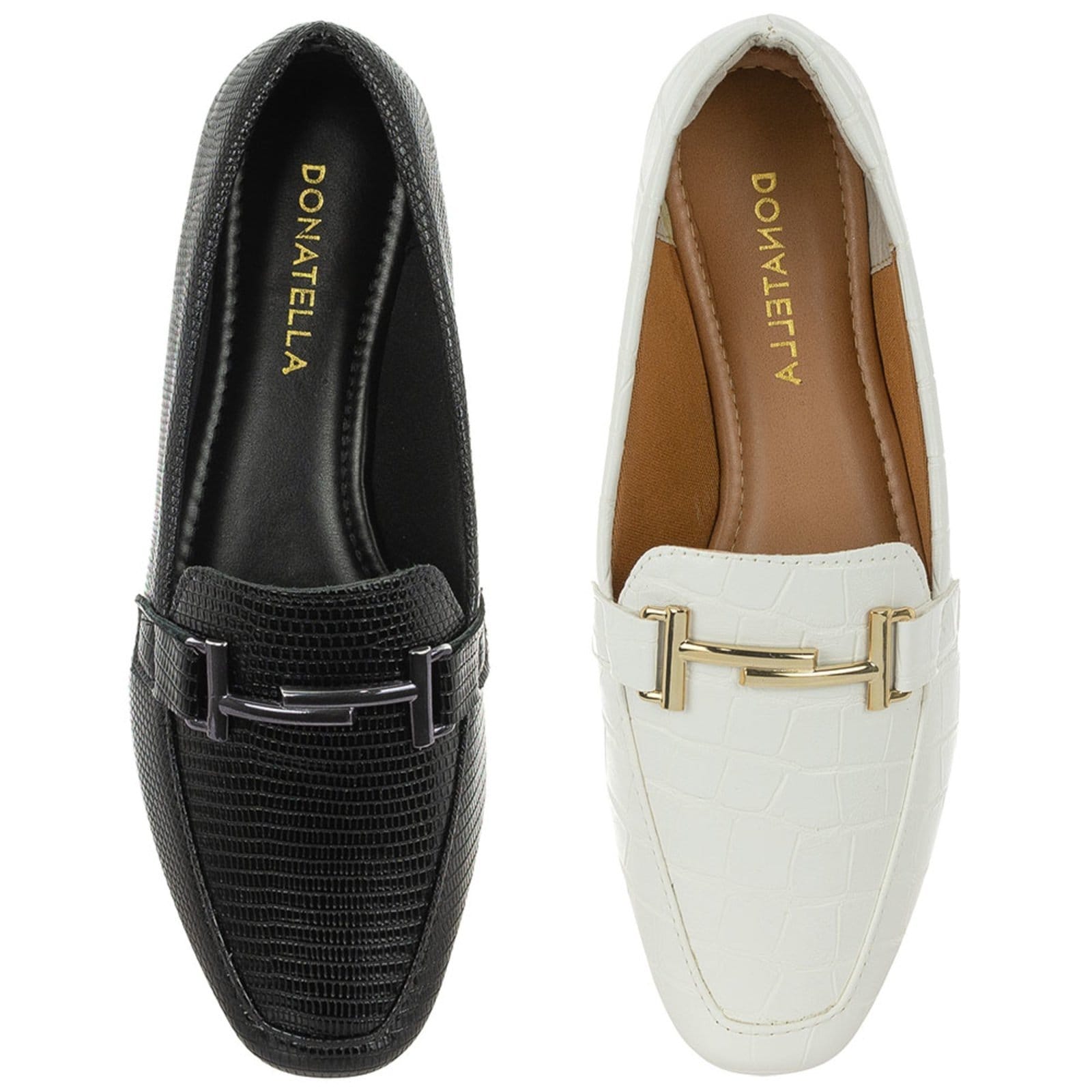 Kit 2 Pares Sapato Feminino Mocassim CM Calçados Bico Quadrado Confort Croco e