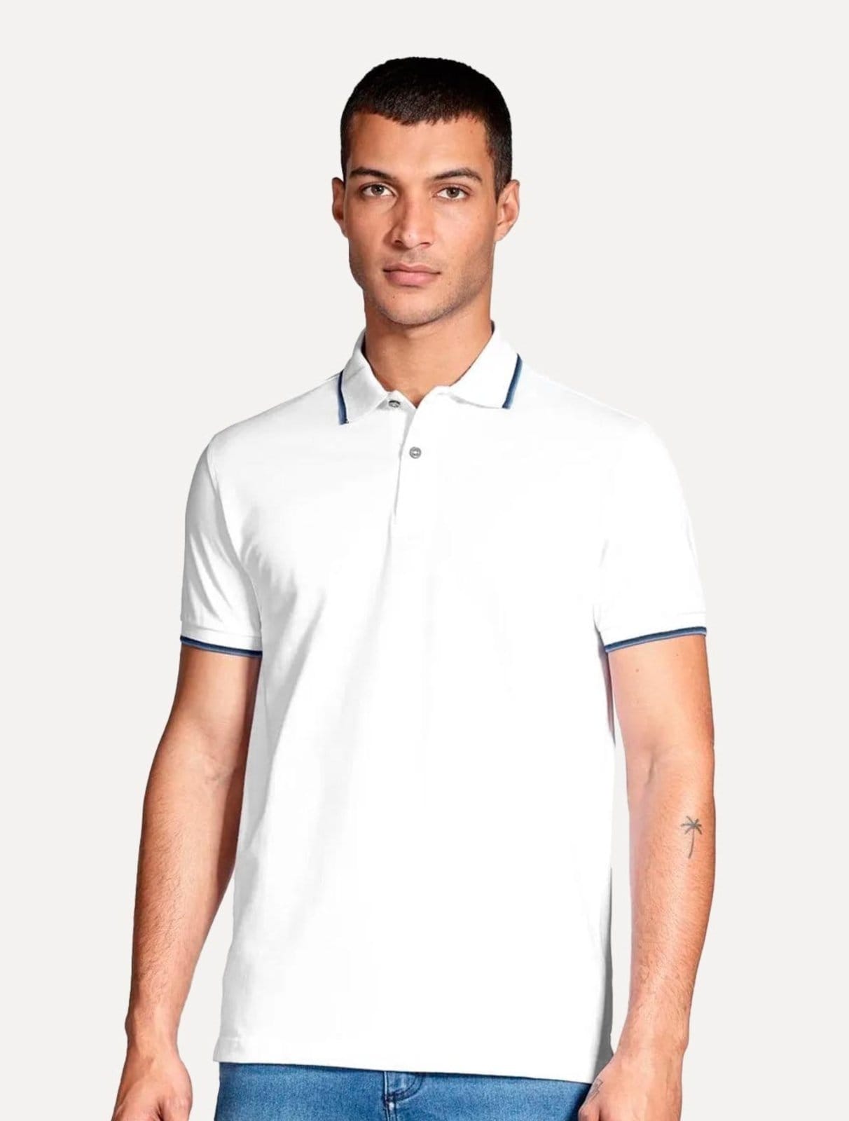 Polo Aramis Masculina Regular Piquet 4 Frisos Blue Branca