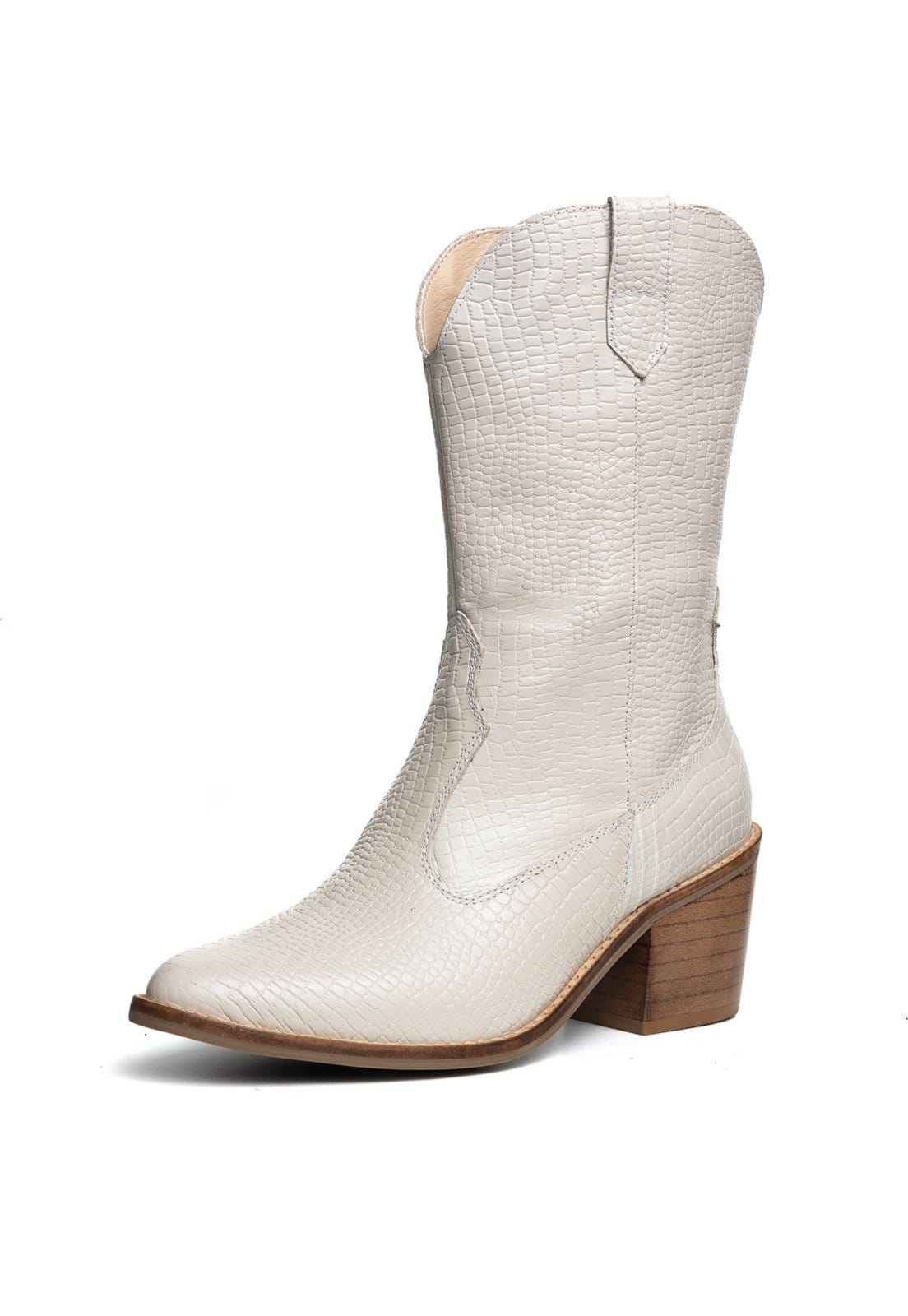 Vista principal Bota Western Texana Bico Fino Country Couro Croco Off White TELLINI STORE off-white white